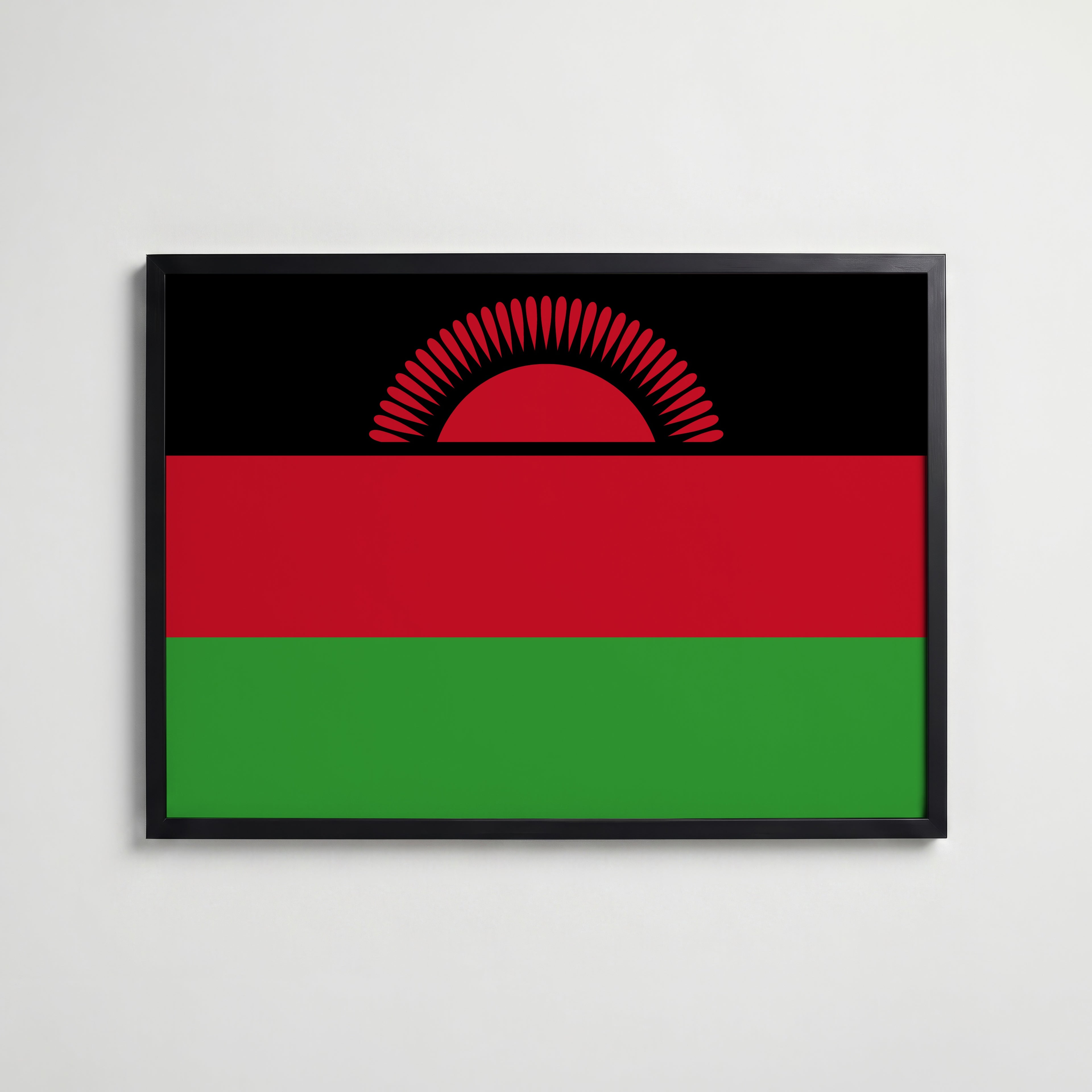 Malawi National Flag Poster i svart ram – stilren konsttryck som väggdekor från Bozetto