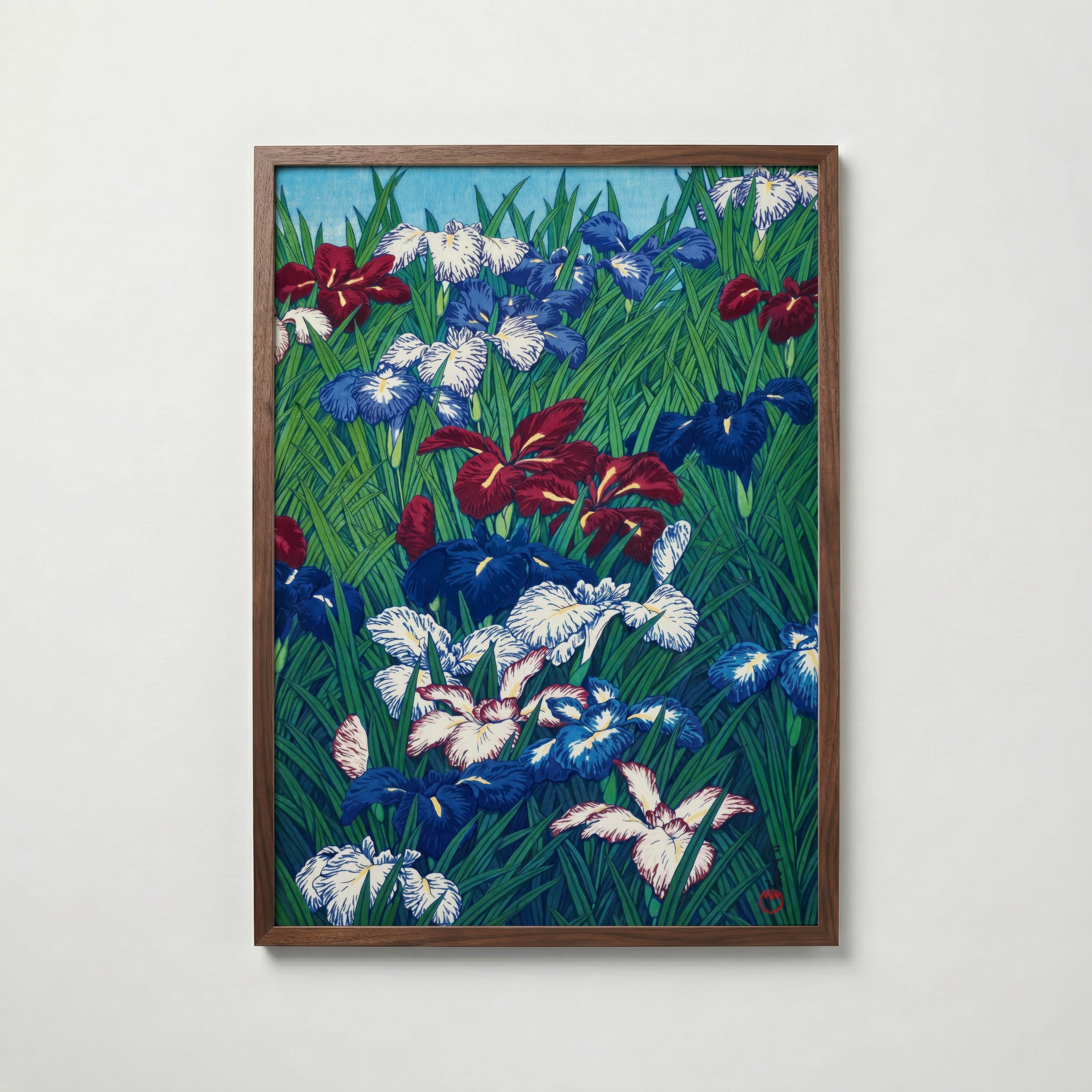 Ayame (Iris) Kawase Hasui i valnötsram med mörkt trä – köp enkelt hos Bozetto i hög kvalitet