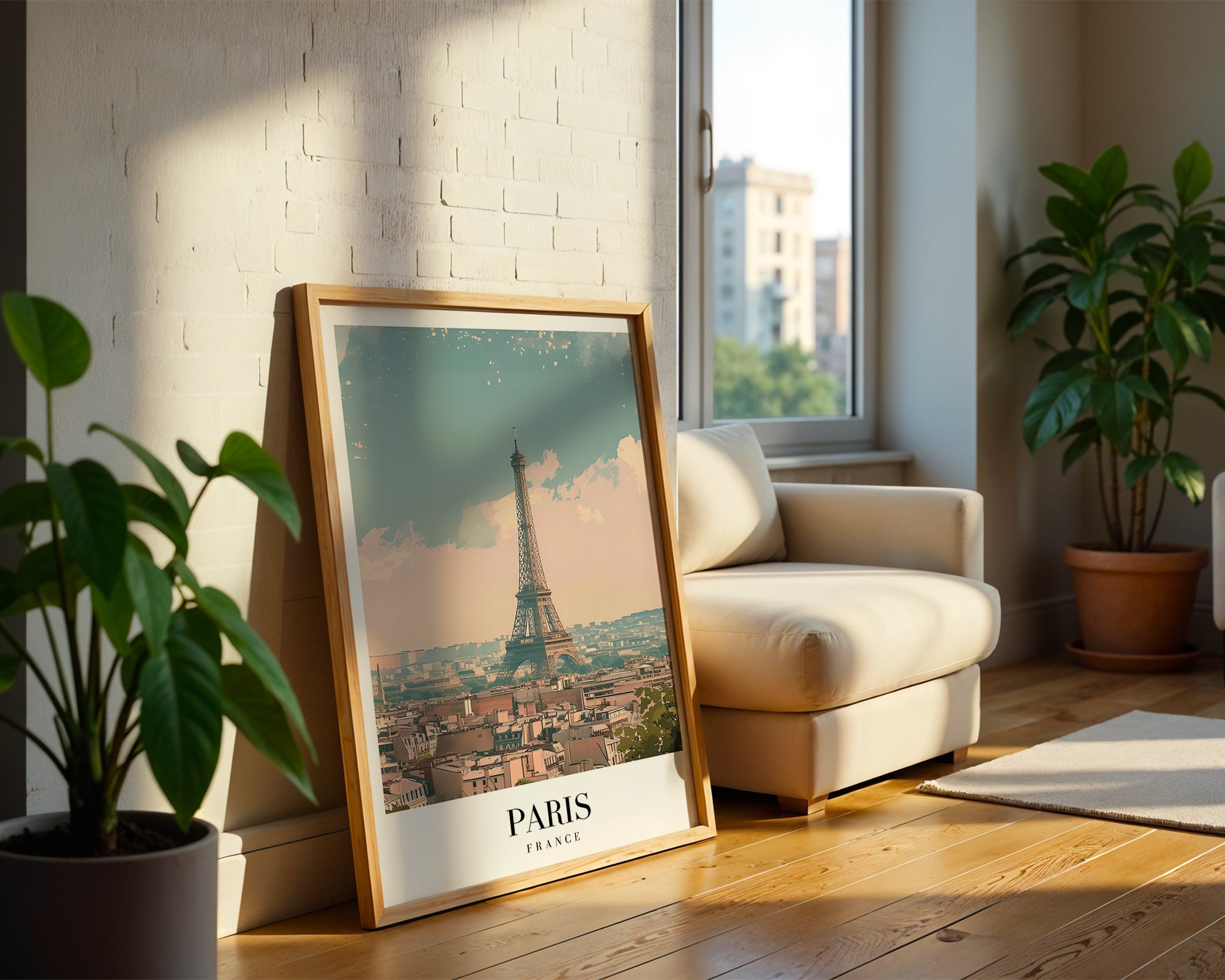 The Paris poster visualiserad på vägg – se rätt storlek med mockup från Bozetto i hög tryckkvalitet