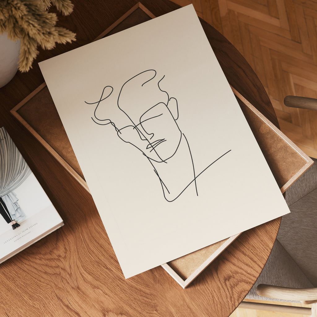 Modern Line Art Man poster visad rakt fram – Bozetto affisch i hög tryckkvalitet