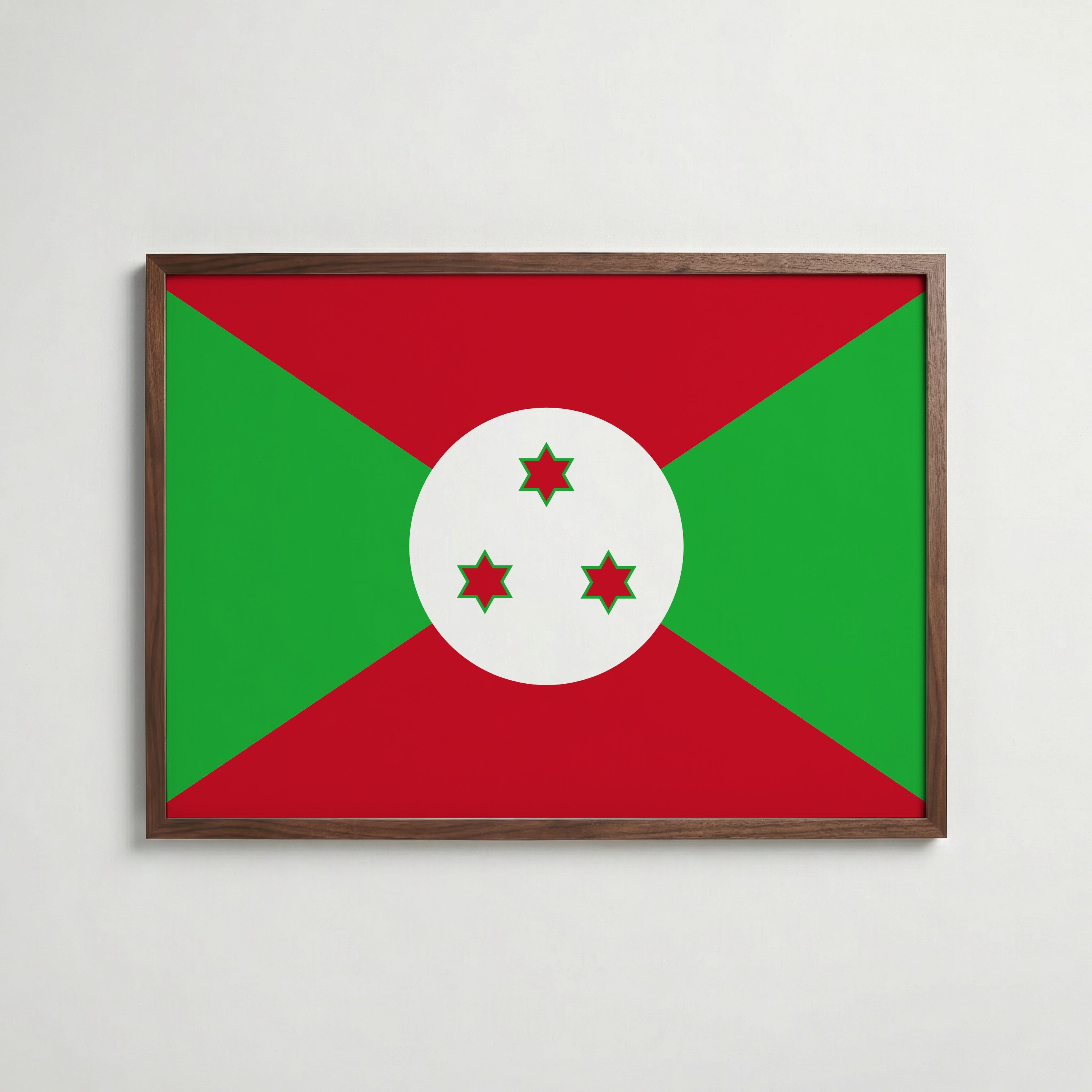 Burundi National Flag Poster i valnötsram – varm konstaffisch för hemmet från Bozetto