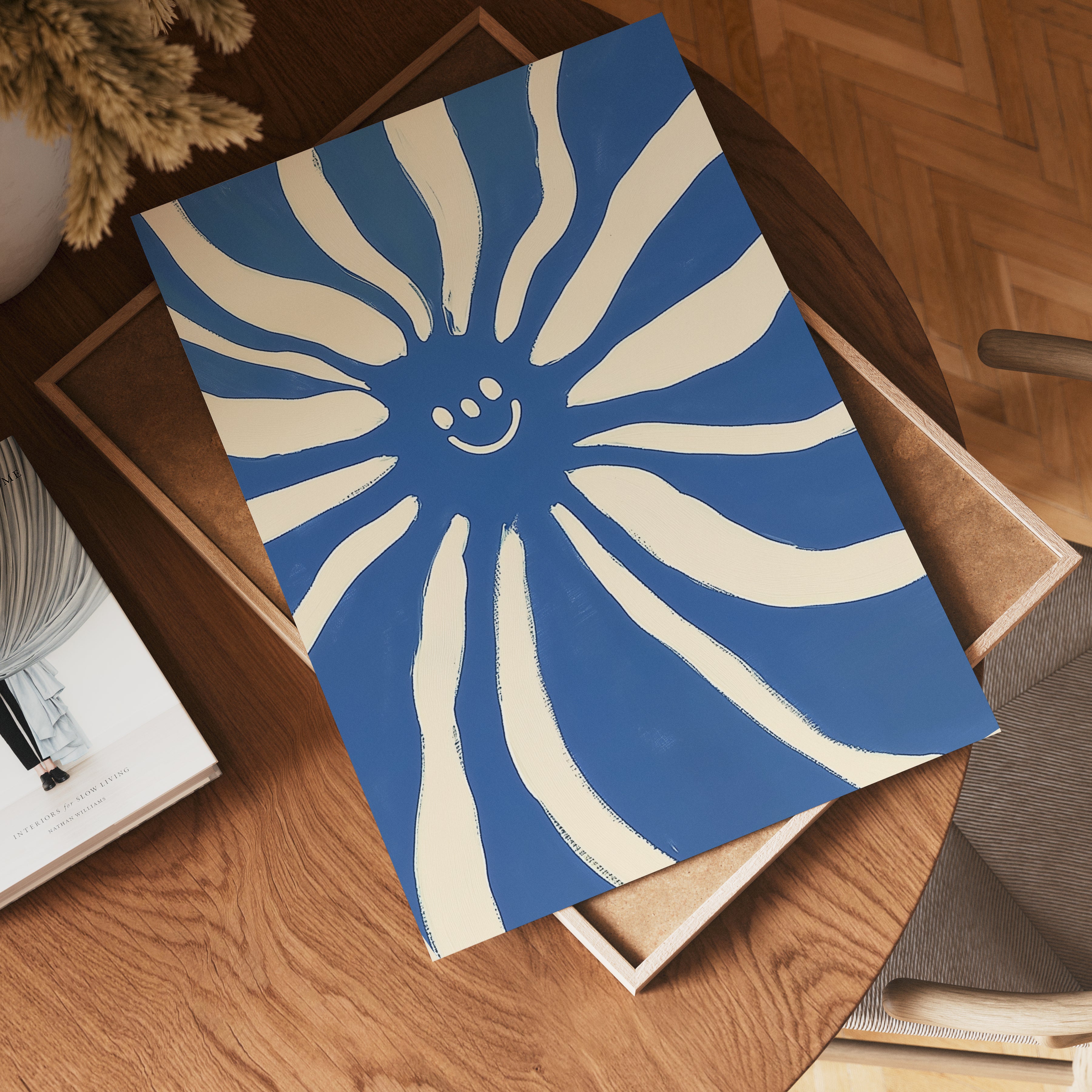 Abstract blue and white sun – affisch med stilfullt motiv från Bozetto i hög kvalitet