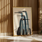 Ink Cranes Poster, japanskt tranmotiv i tusch i inrett rum, tryckt i Sverige av Bozetto