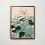 Lotus Pond Poster, lotusdamm i akvarell i valnötsram, fri frakt över 499 kr hos Bozetto
