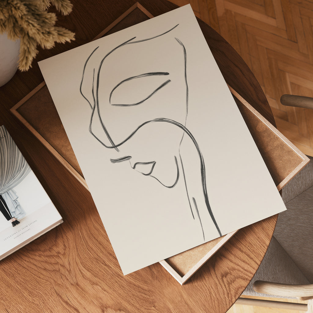Elegant Line Art Face poster visad rakt fram – Bozetto affisch i hög tryckkvalitet