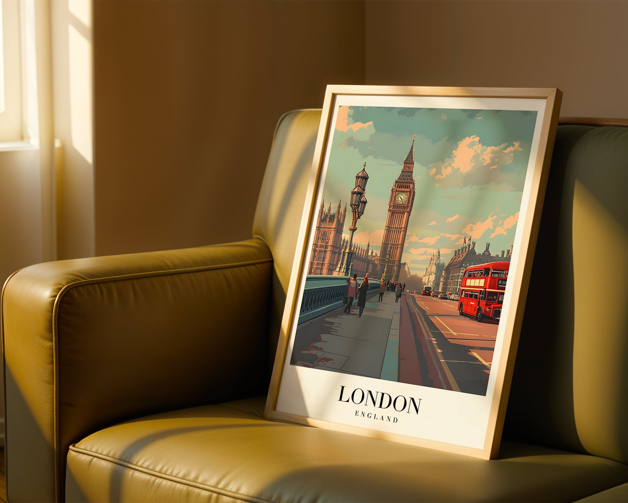 The London poster visualiserad på vägg – se rätt storlek med mockup från Bozetto