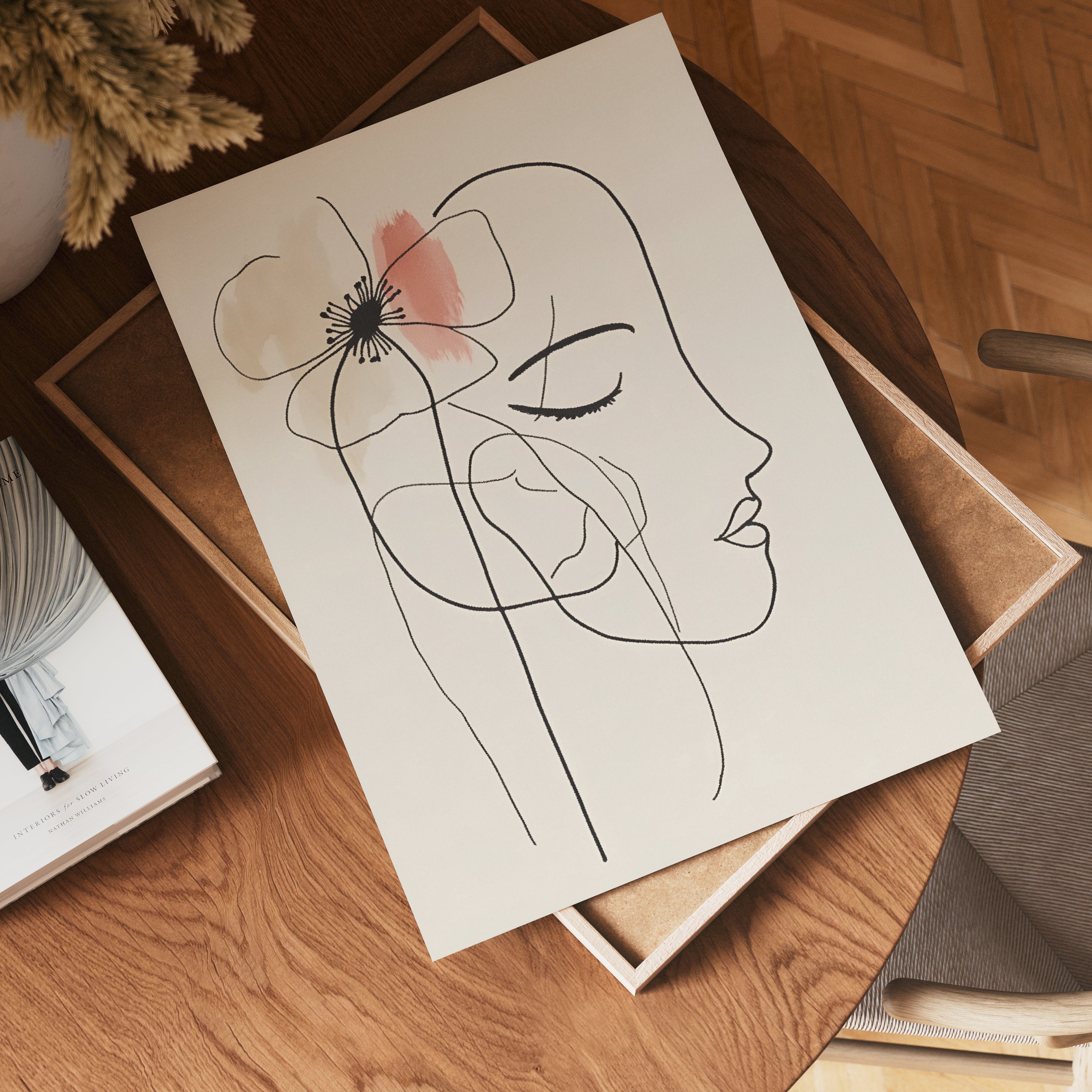 Storleksjämförelse för Floral Line Art Woman affisch – Bozetto erbjuder flera format