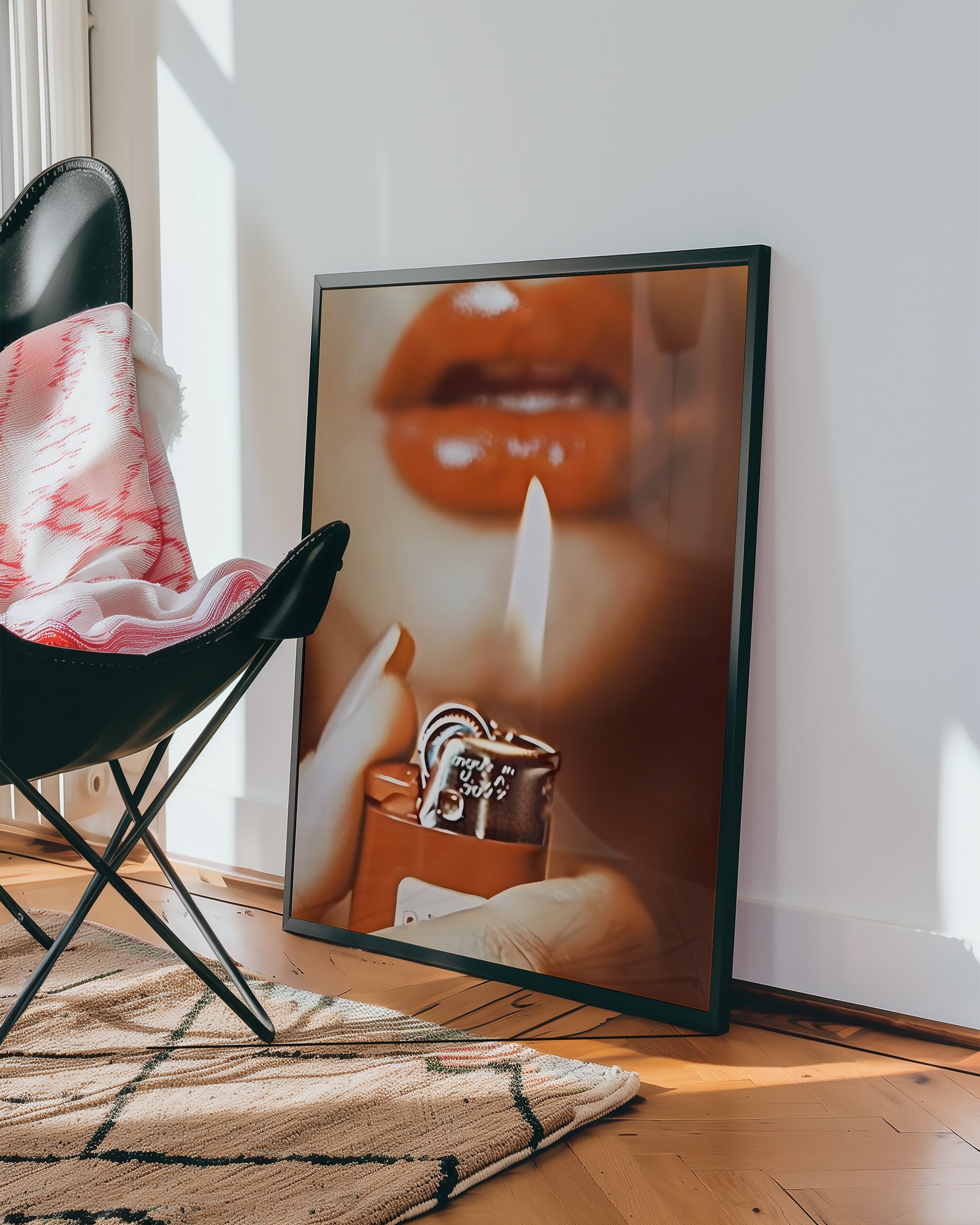 Mockup av Burning Desire affisch på vägg – köp enkelt hos Bozetto i hög kvalitet