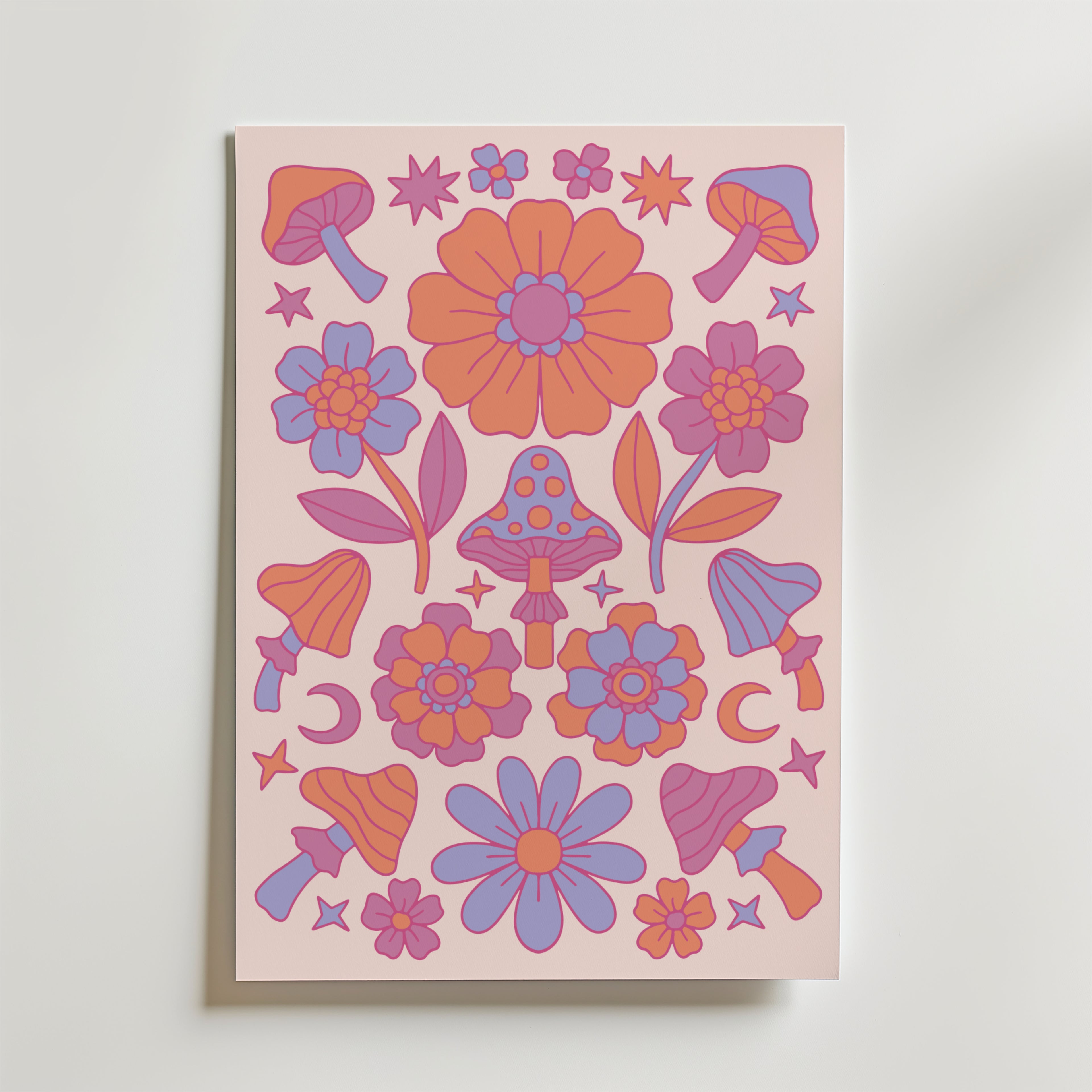 Pink Psychedelic Flowers – stilfullt konsttryck från Bozetto, tryckt på matt finpapper