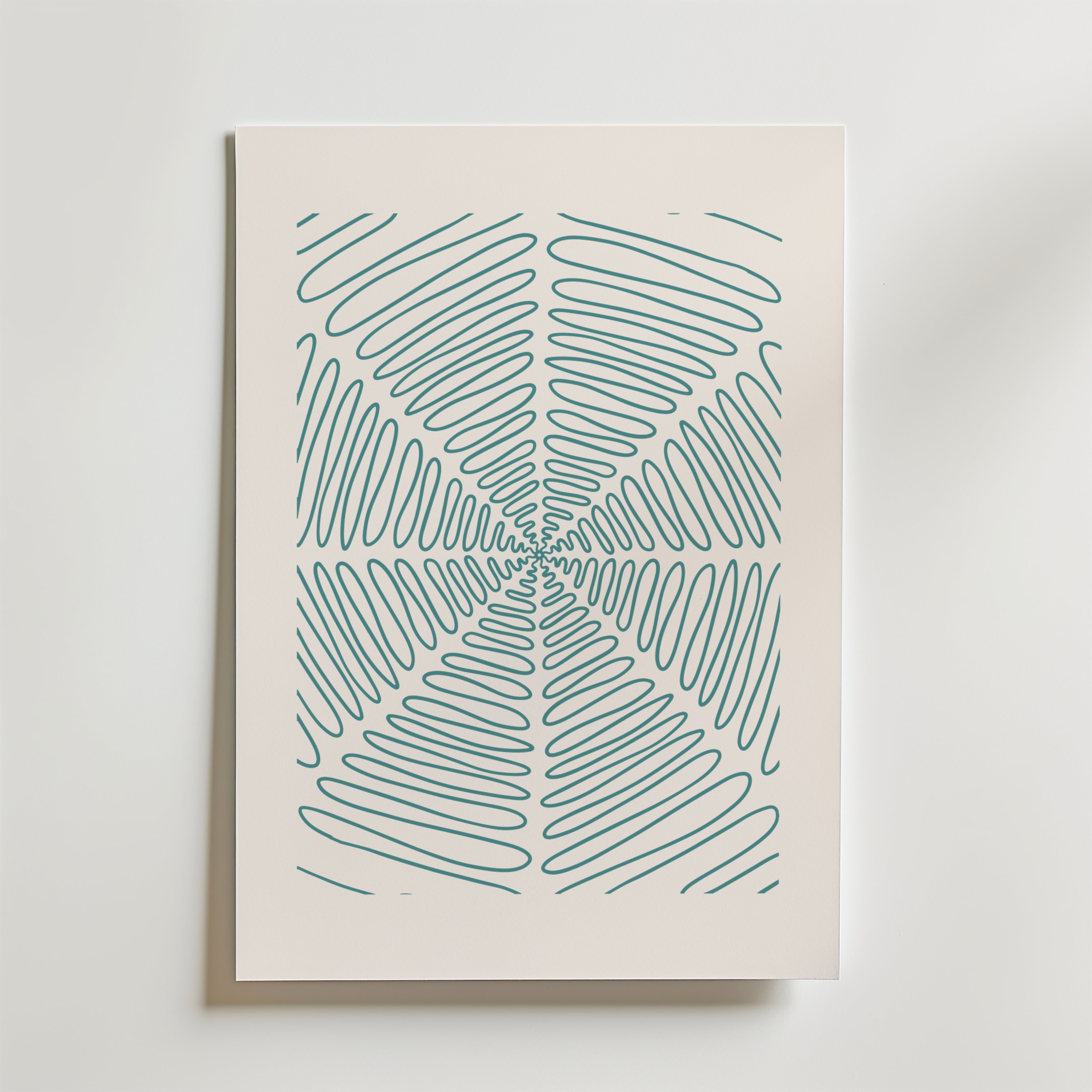 Teal Spiral Symmetry – stilfullt konsttryck från Bozetto, tryckt på matt finpapper