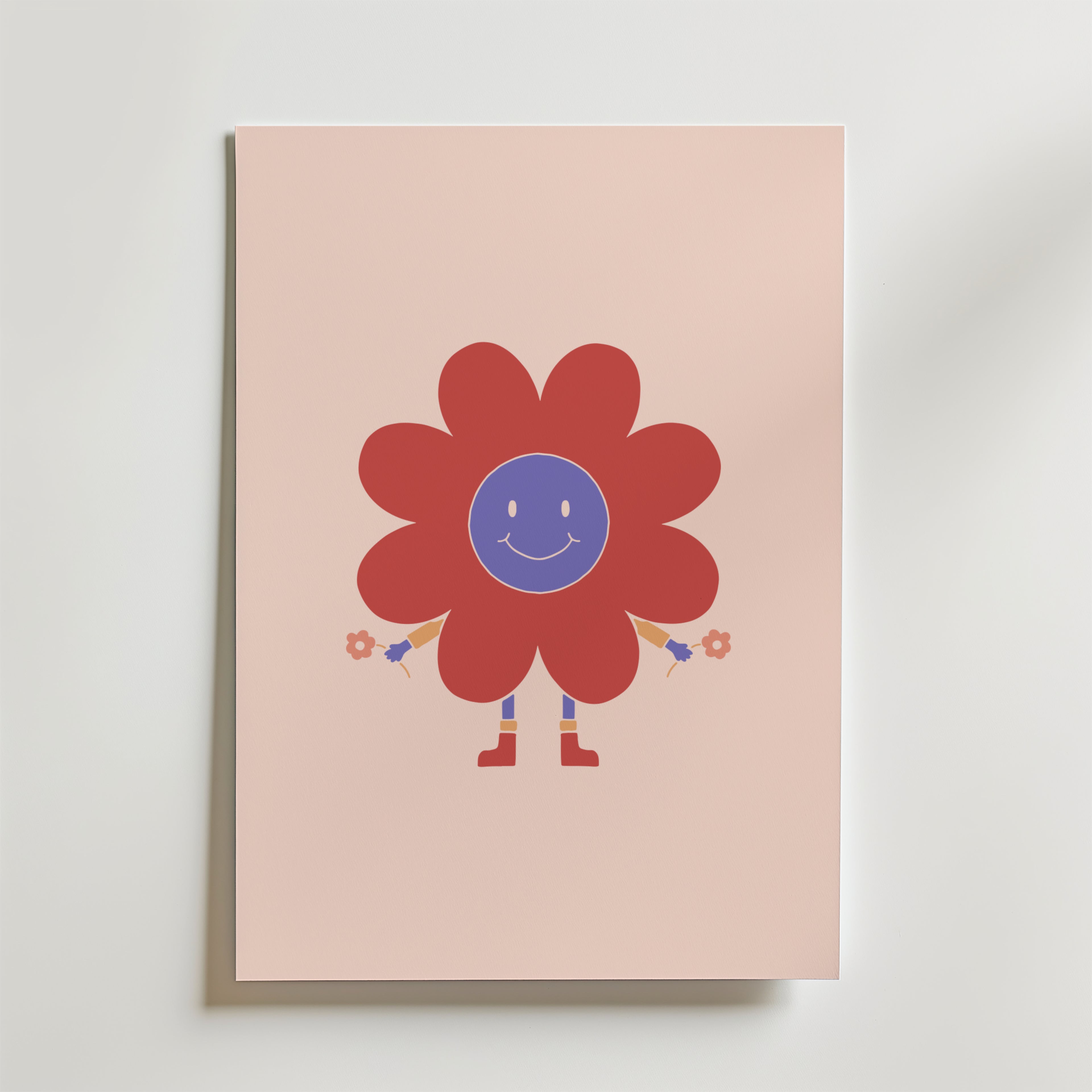 Happy Flower Character – stilfullt konsttryck från Bozetto, tryckt på matt finpapper
