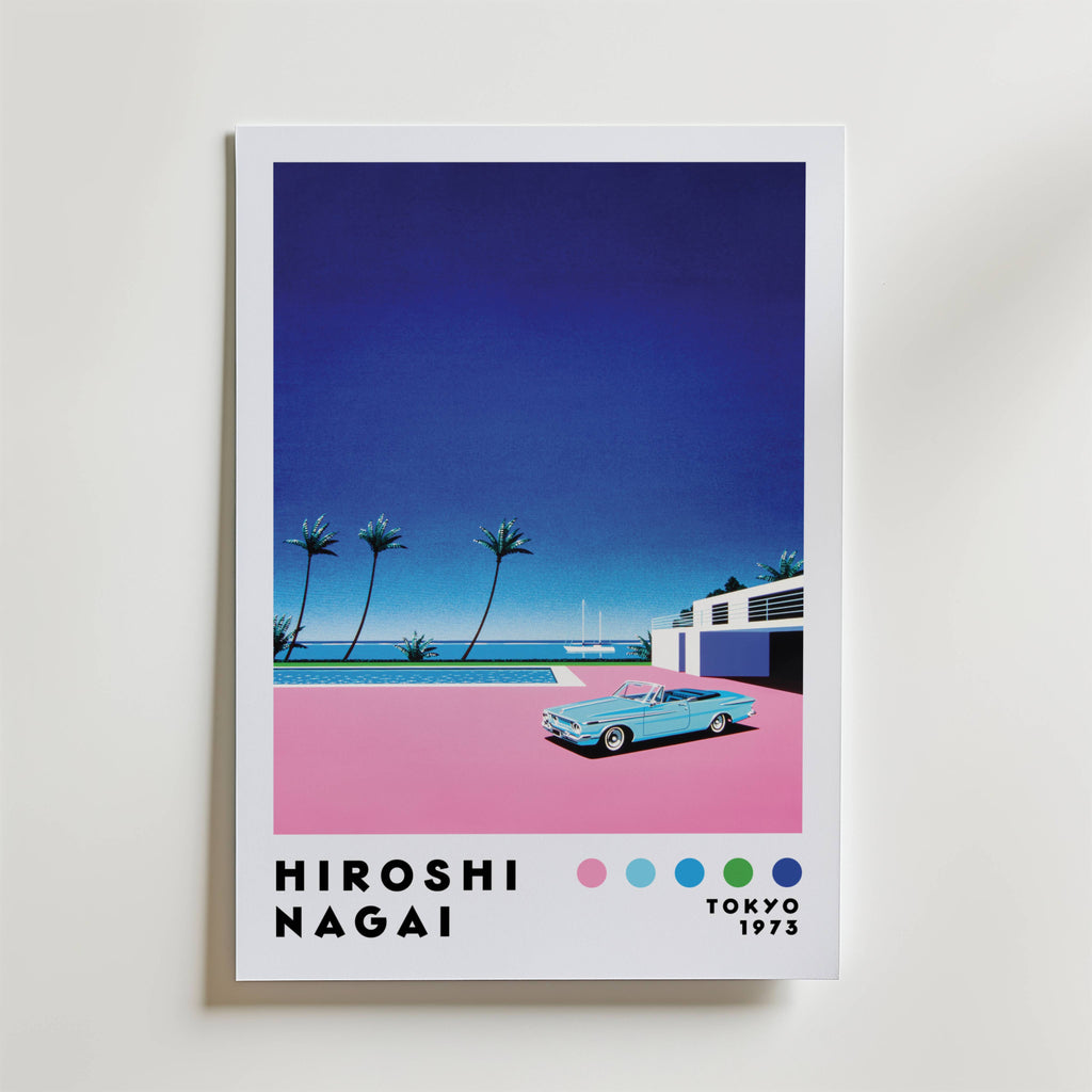 Mockup av Hiroshi Nagai Pink Sunset affisch på vägg – köp enkelt hos Bozetto i hög kvalitet