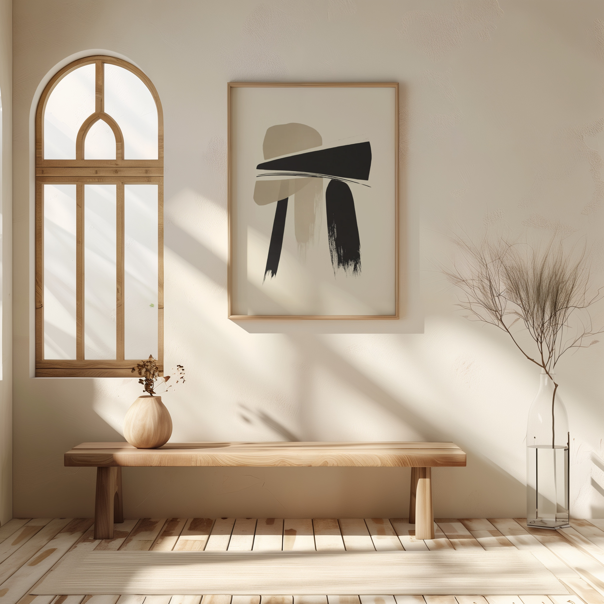 Mockup av Abstract Brushstroke Art affisch på vägg – köp enkelt hos Bozetto i hög kvalitet