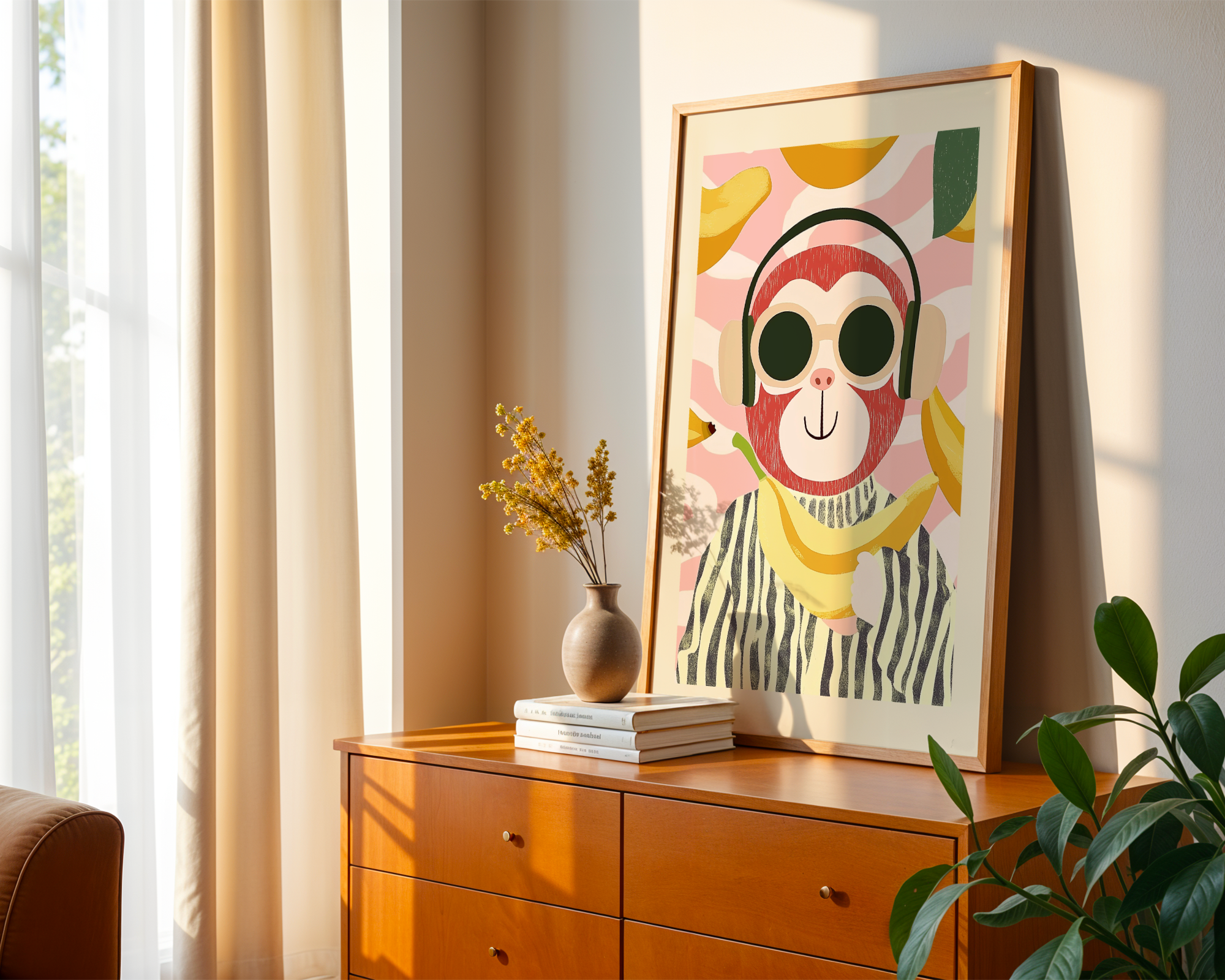 Banana Life poster visualiserad på vägg – se rätt storlek med mockup från Bozetto