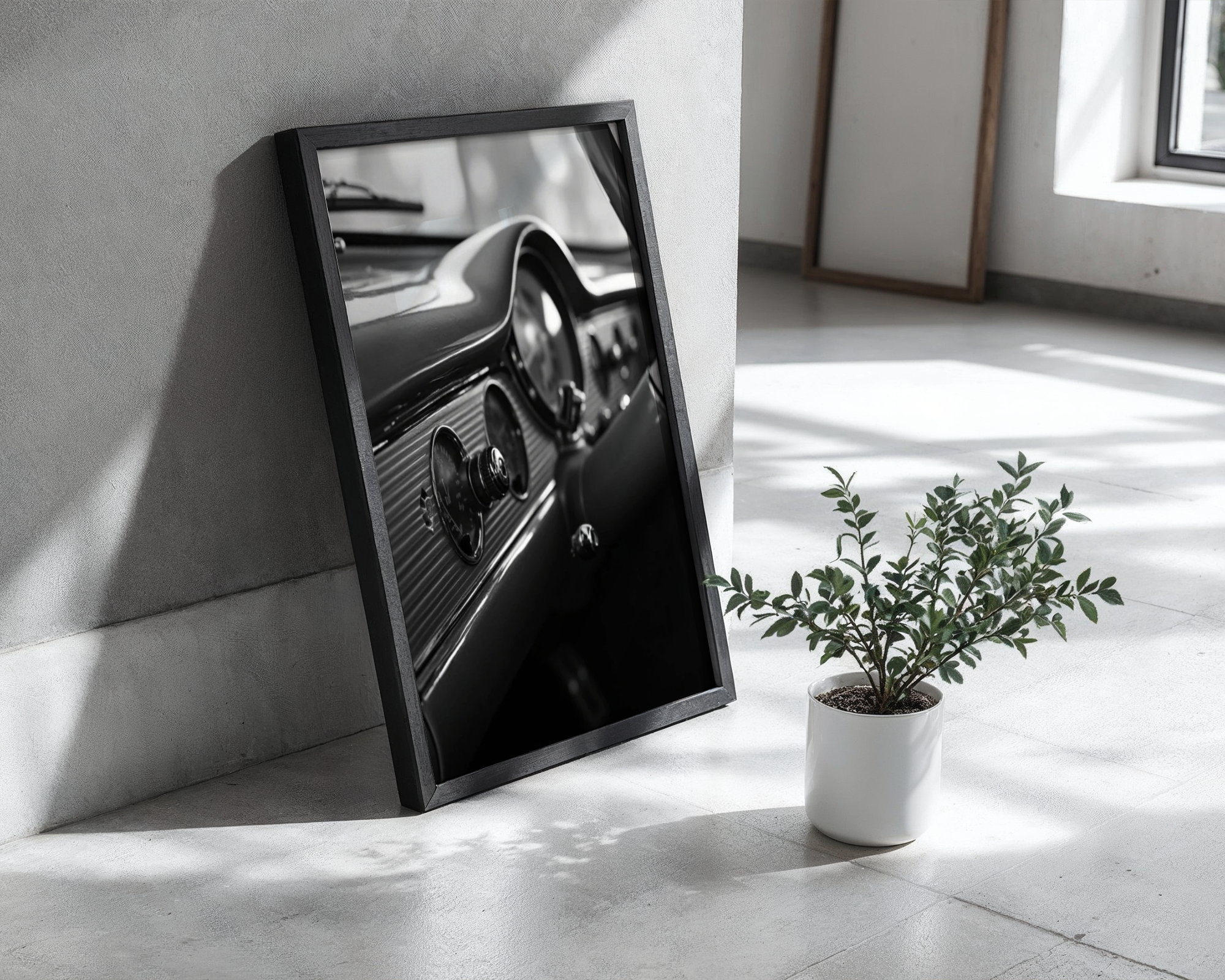 Mockup av Old School Car Dashboard affisch på vägg – köp enkelt hos Bozetto i hög kvalitet