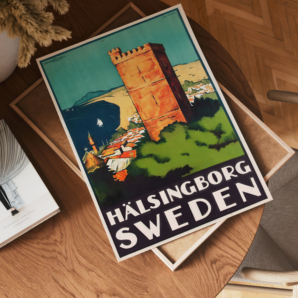 Hälsingborg Sweden Vintage poster visad rakt fram – Bozetto affisch i hög tryckkvalitet