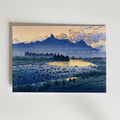 Shikishima Riverbank Hasui – stilfullt konsttryck från Bozetto, tryckt på matt finpapper