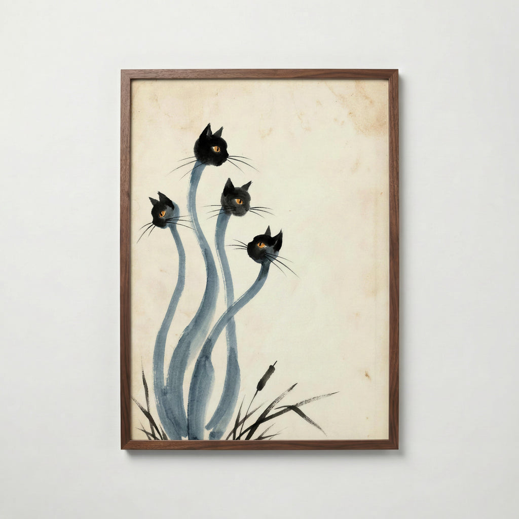 Ink Cats Poster i valnötsram