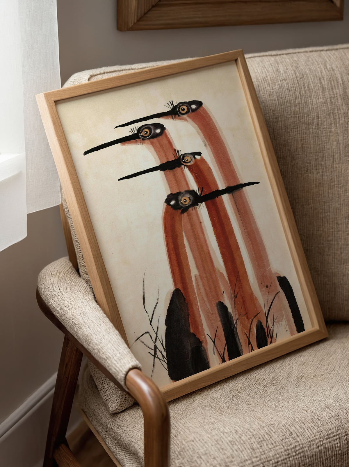 Ink Cranes Terracotta Poster i rum