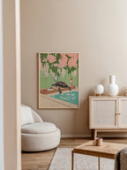 Bathing Turtle poster visualiserad på vägg – se rätt storlek med mockup från Bozetto