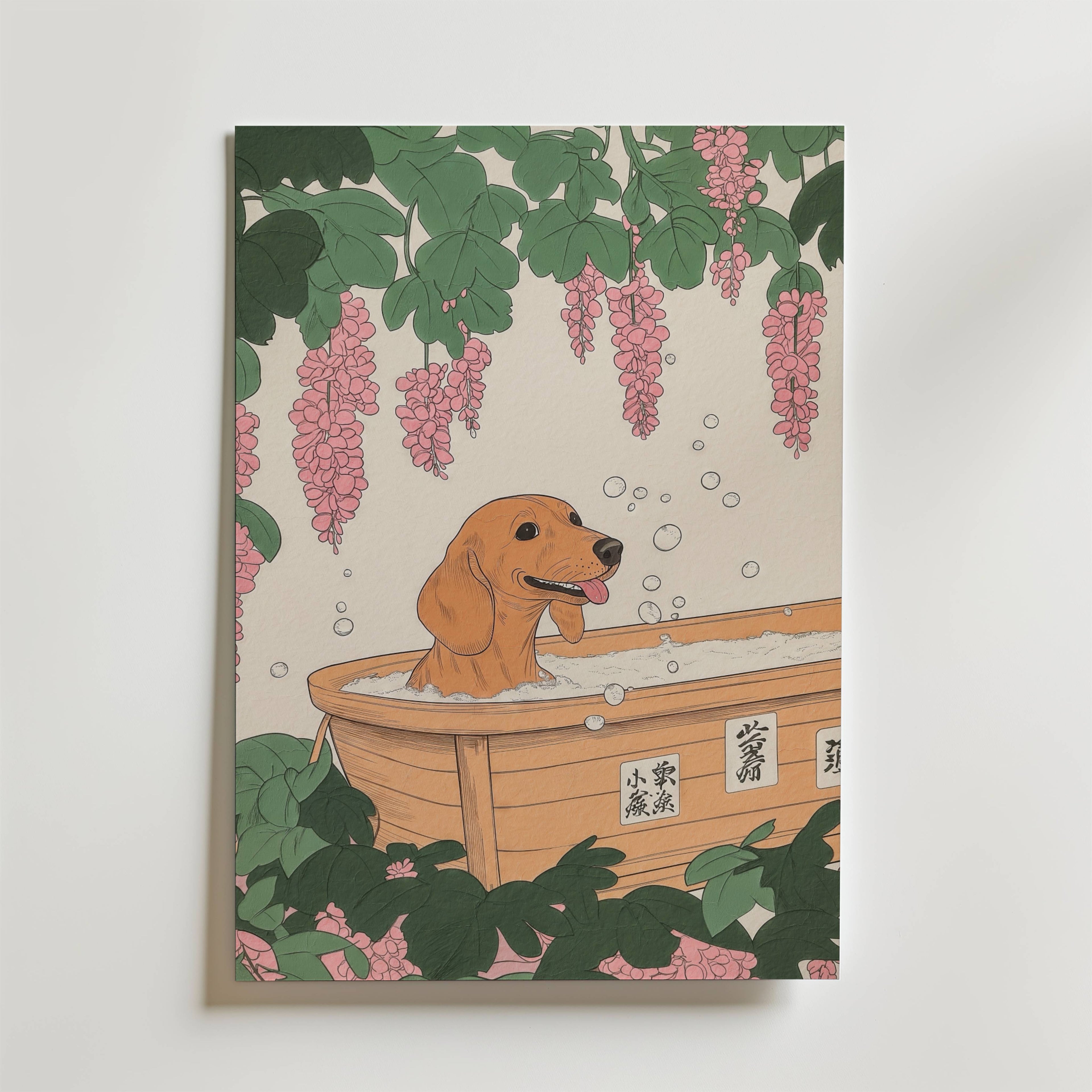 Mockup av Golden Dog Spa affisch på vägg – köp enkelt hos Bozetto i hög kvalitet