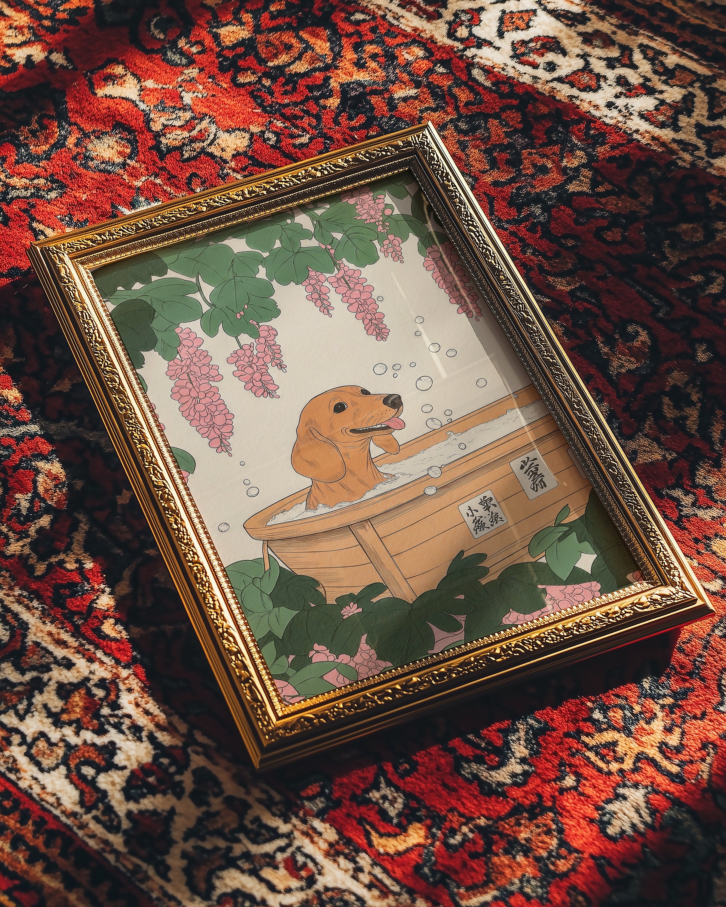 Väggmockup av Golden Dog Spa affisch på ljus tegelvägg – Bozetto konsttryck i hög tryckkvalitet