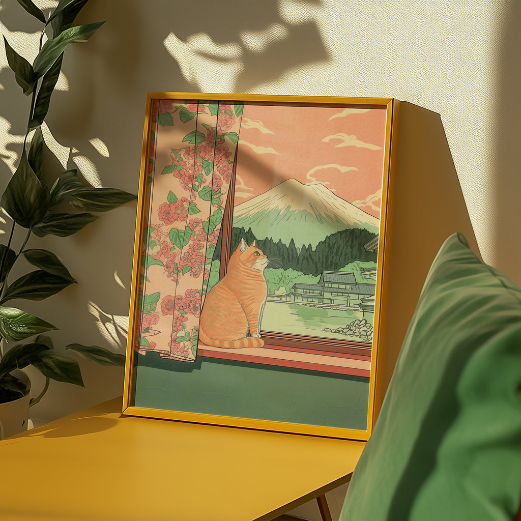 Väggmockup av Peaceful Fuji Window affisch på ljus vägg – Bozetto konsttryck – nr 2