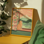 Väggmockup av Peaceful Fuji Window affisch på ljus vägg – Bozetto konsttryck – nr 2