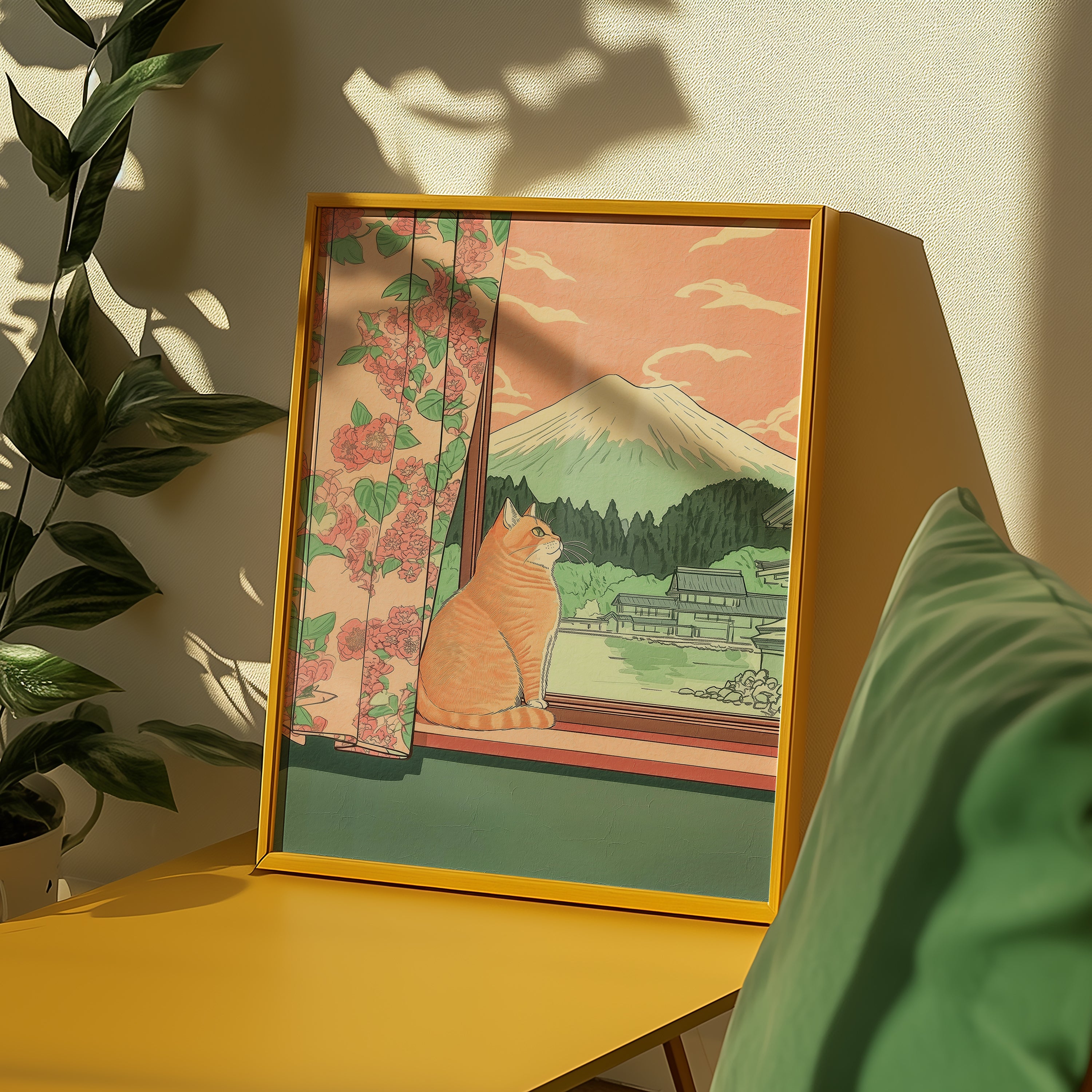 Väggmockup av Peaceful Fuji Window affisch på ljus vägg – Bozetto konsttryck – nr 2