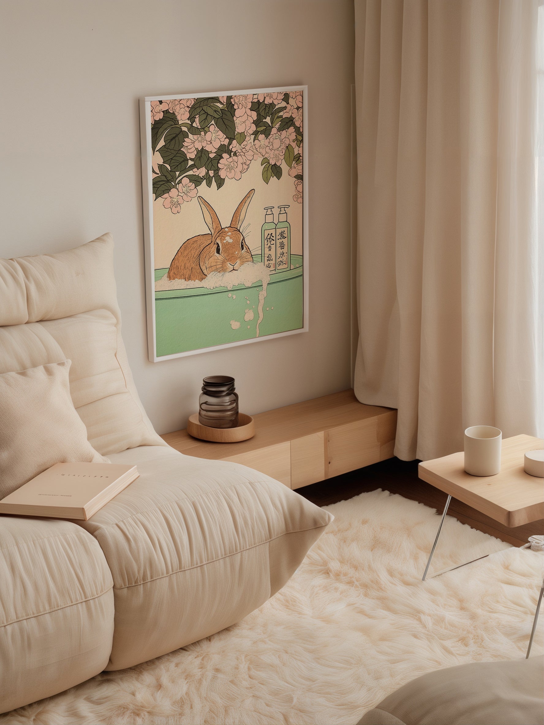 Tranquil Rabbit Moment poster visualiserad på vägg – från Bozetto i hög kvalitet
