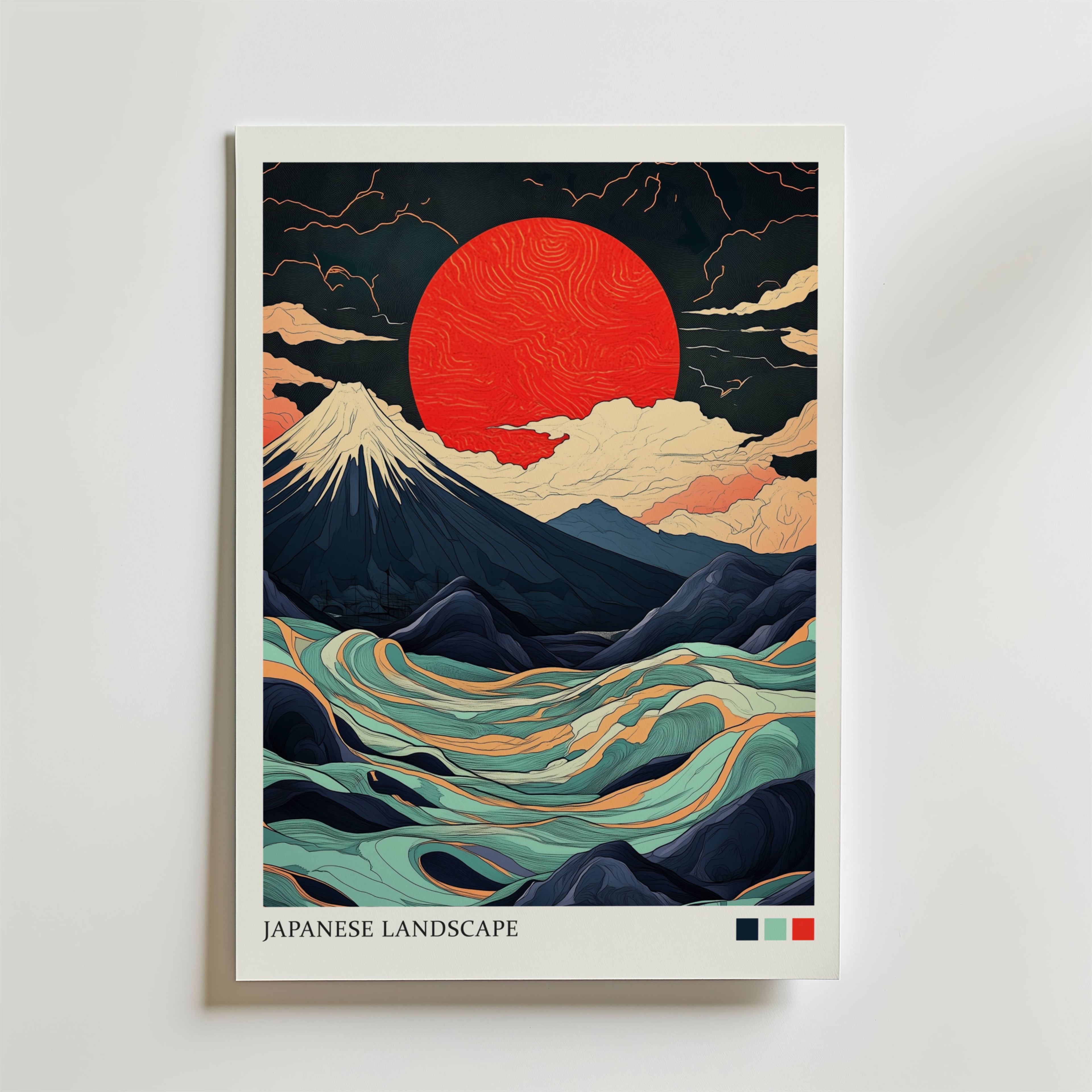 Japanese Landscape Abstract – stilfullt konsttryck från Bozetto, tryckt på matt finpapper