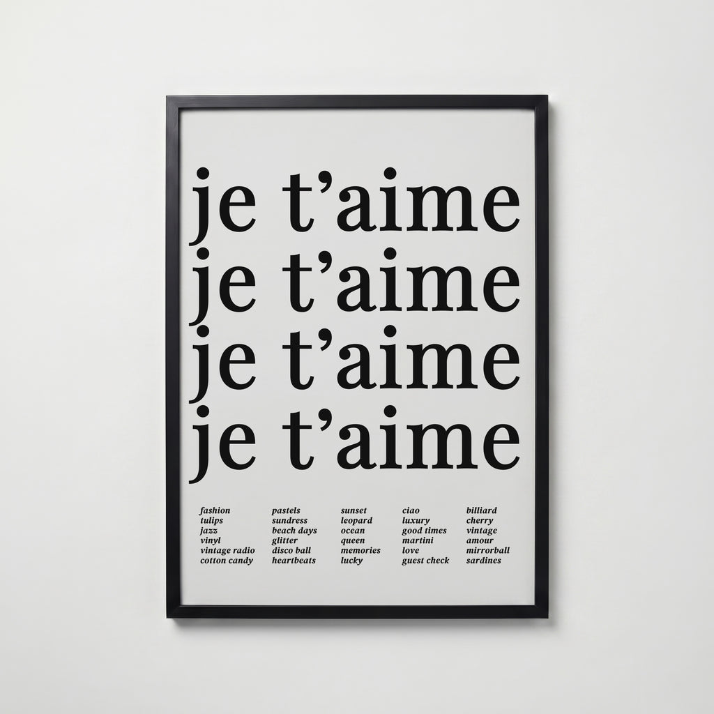 Je T'aime Echo Poster – svart ram