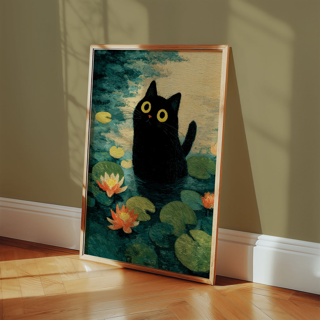 Lily Pond Cat poster i ljust rum utan passepartout, kant till kant motiv, Bozetto