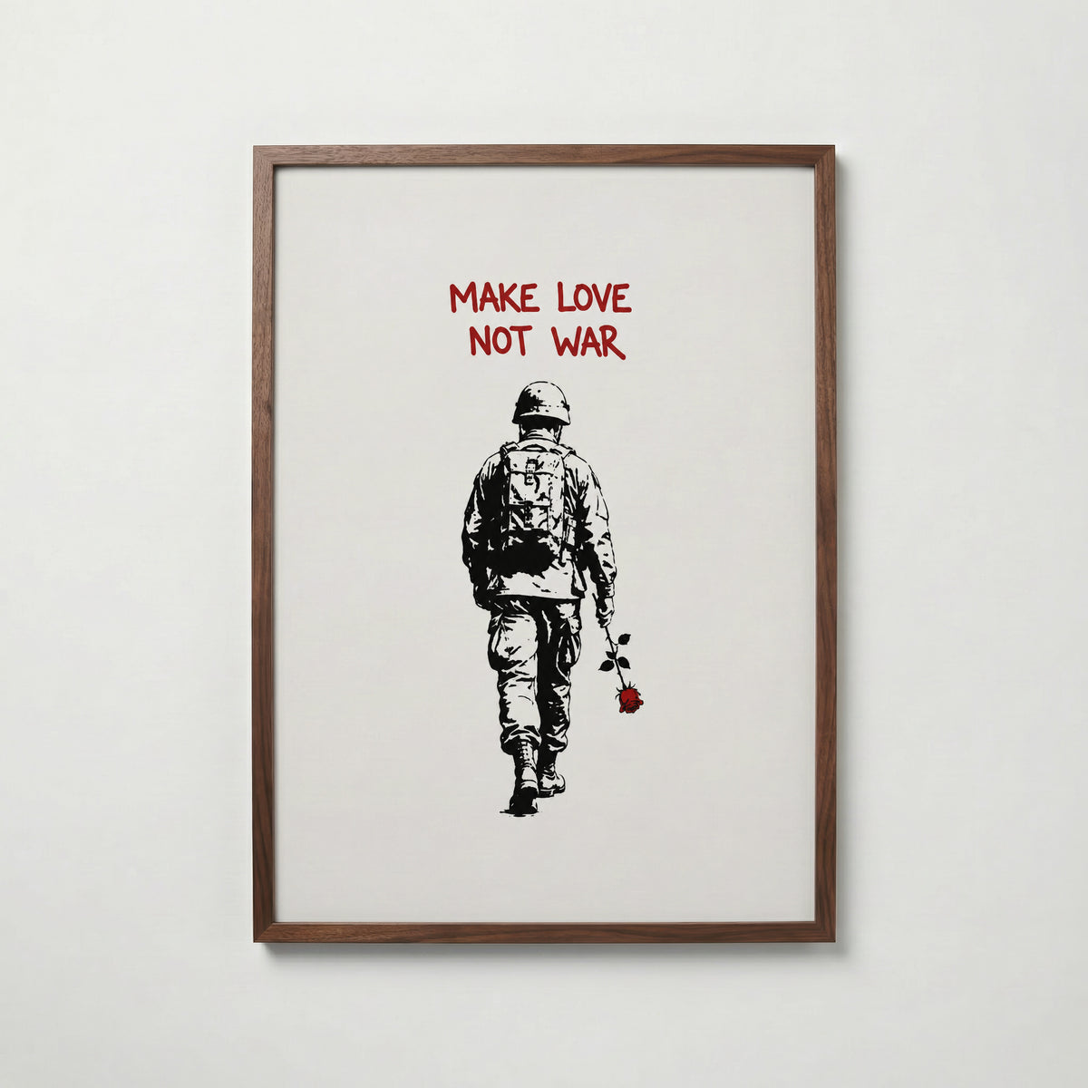 Love Not War Poster i valnötsram från Bozetto