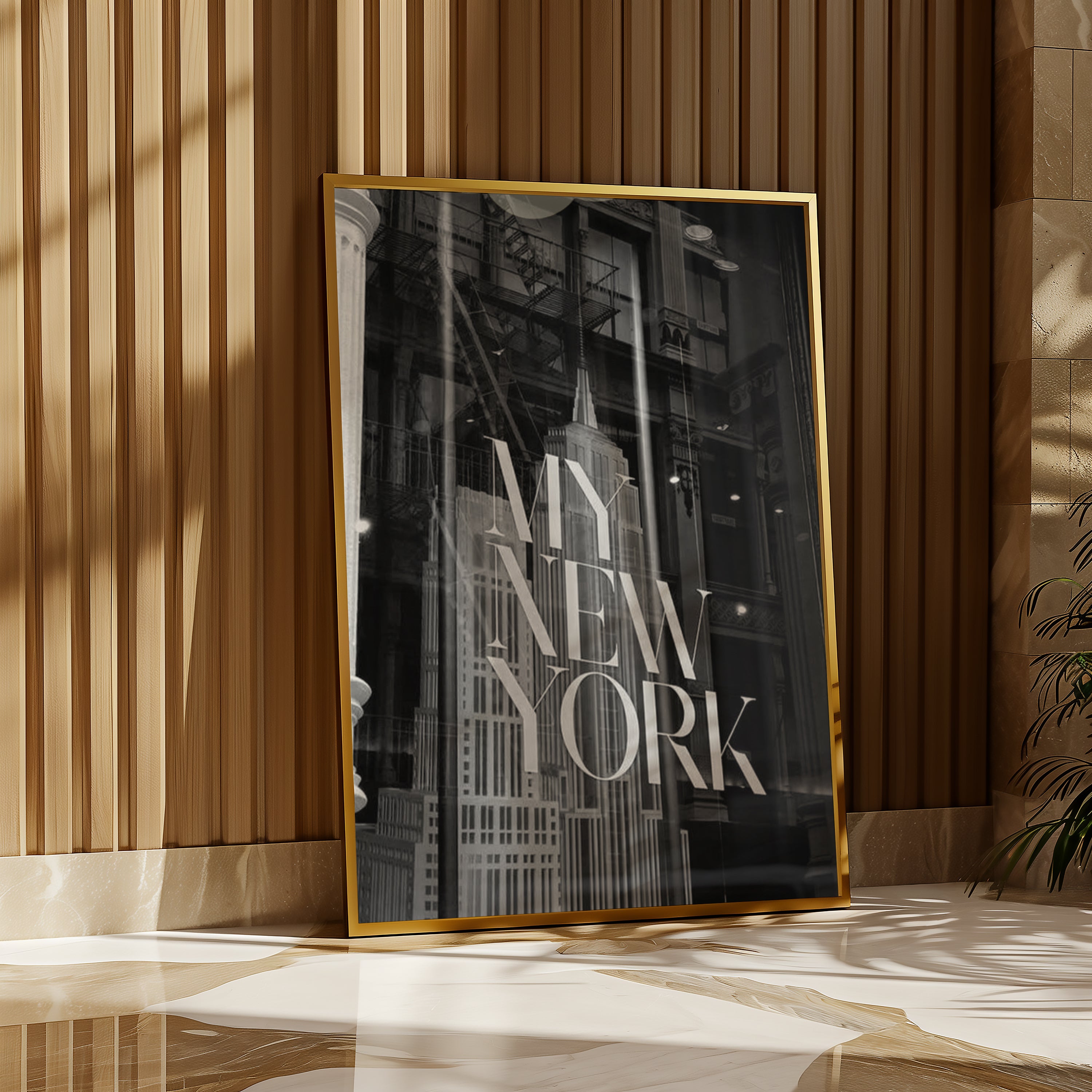My New York poster visualiserad på vägg – se rätt storlek med mockup från Bozetto