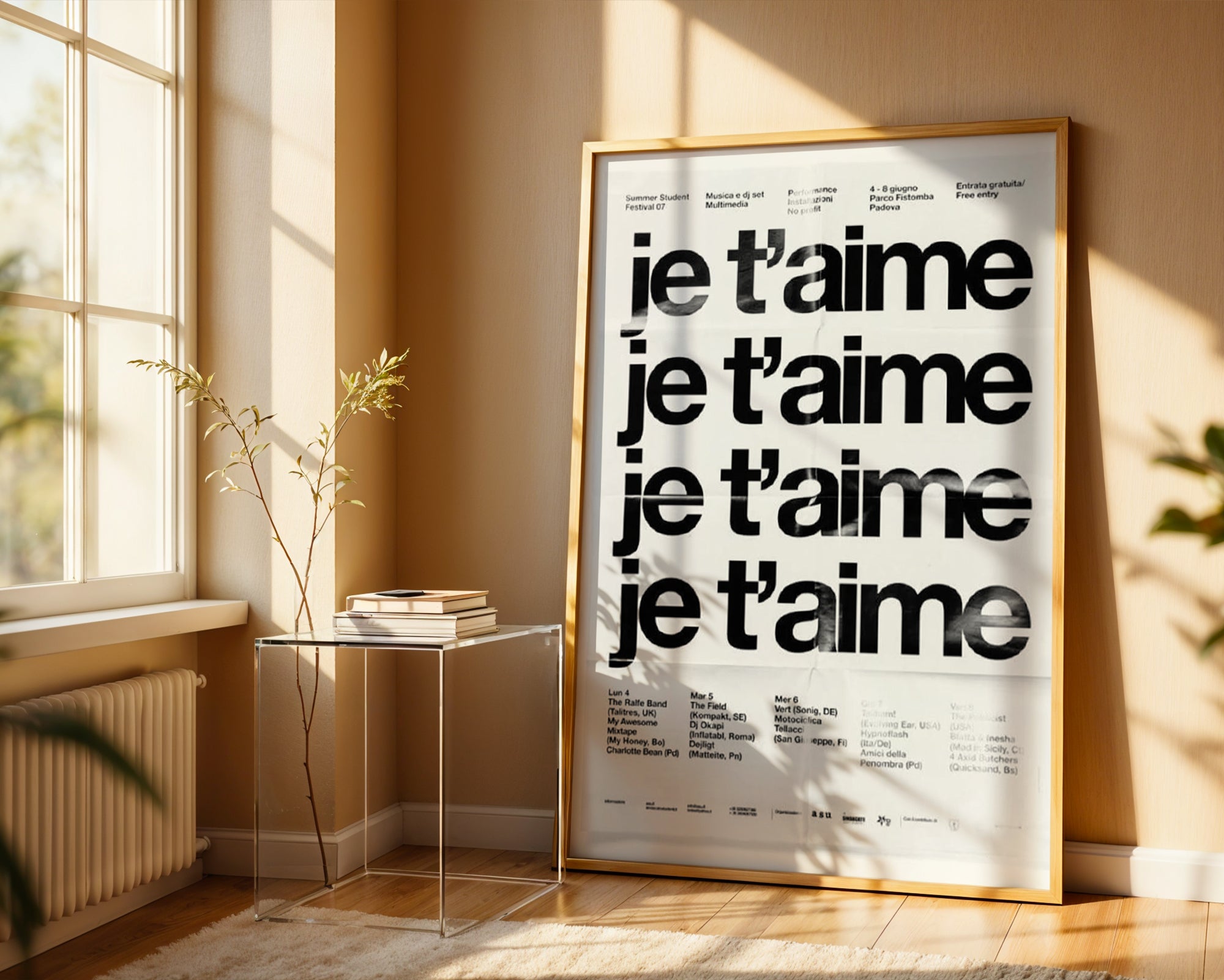 Je T’aime i väggmockup – konsttryck presenterat i verklig miljö av Bozetto i hög tryckkvalitet