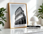 Rome Coliseum poster visualiserad på vägg – se rätt storlek med mockup från Bozetto