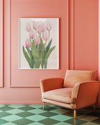 Pink Tulips poster visualiserad på vägg – se rätt storlek med mockup från Bozetto
