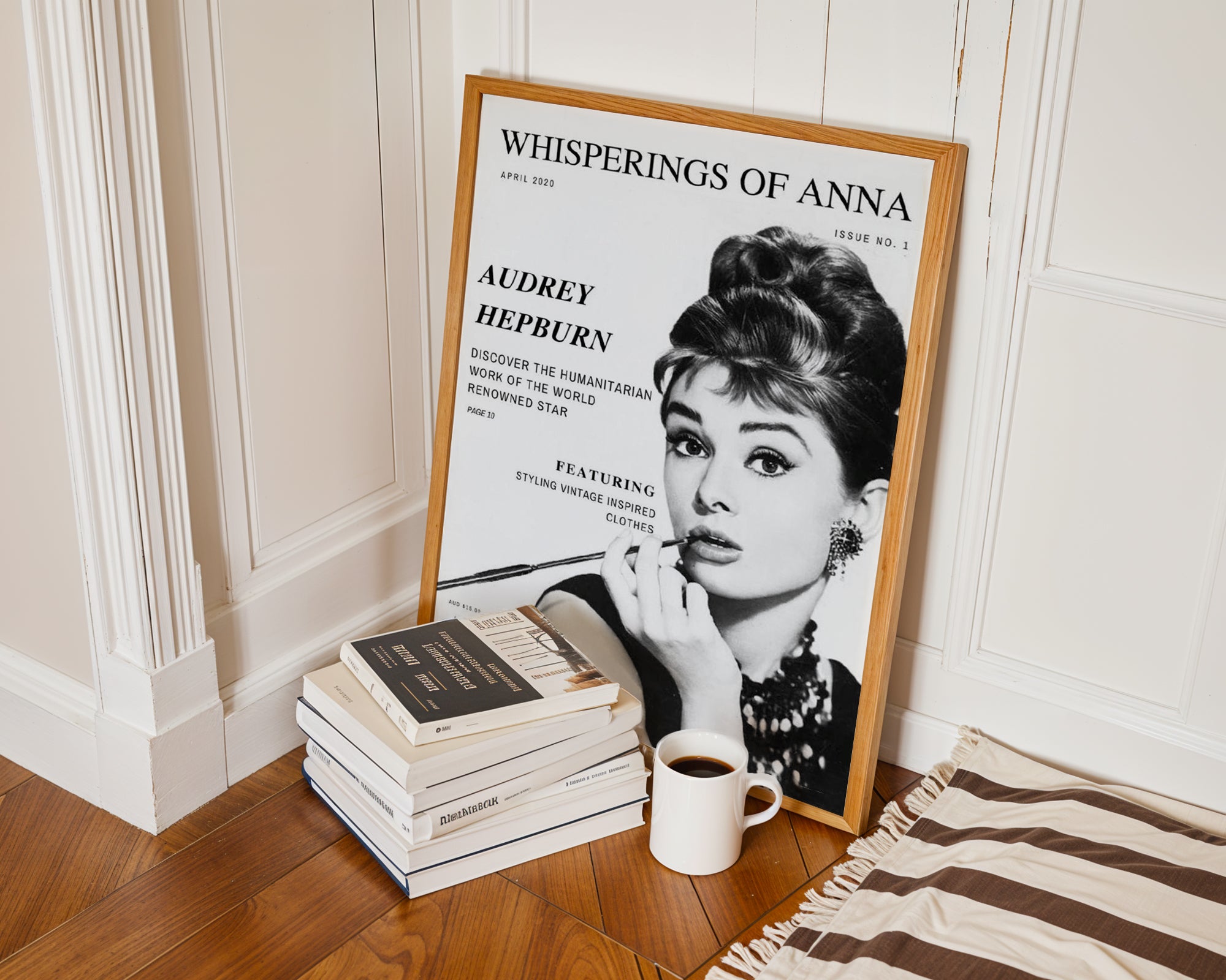 Väggmockup av Audrey Hepburn affisch på ljus tegelvägg – Bozetto konsttryck i hög tryckkvalitet
