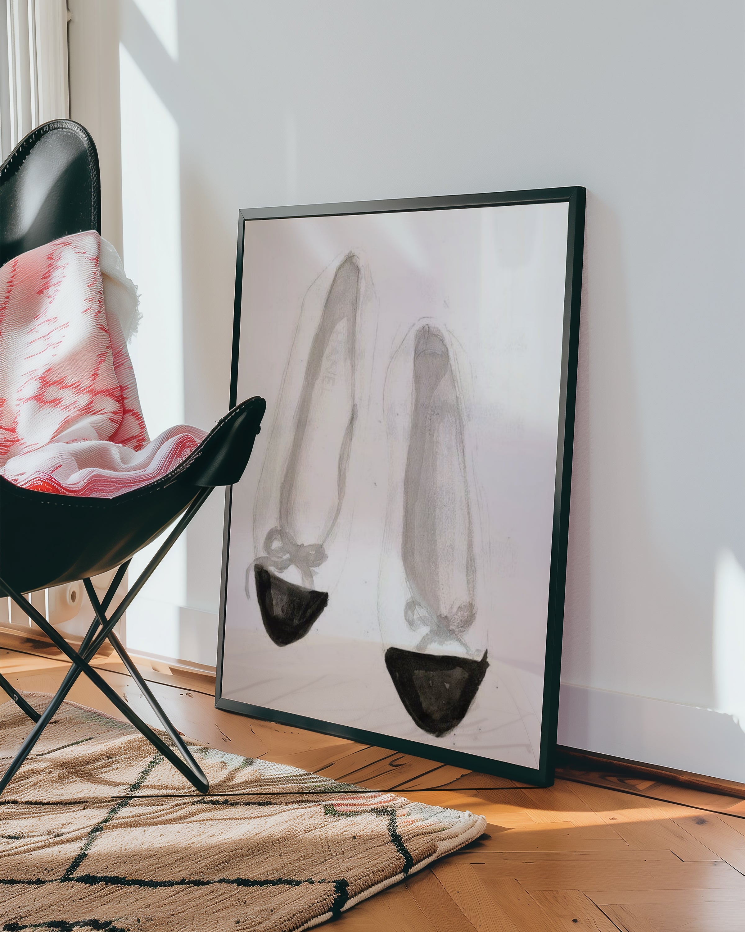 Chanel Flats i väggmockup – konsttryck presenterat i verklig miljö av Bozetto i hög tryckkvalitet