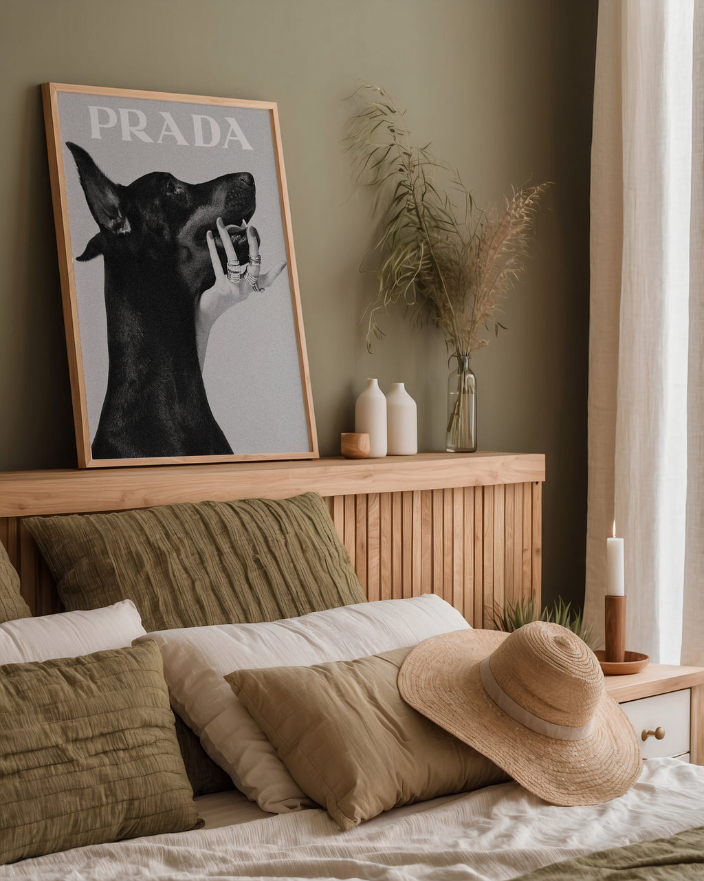 Väggmockup av Prada Elegance affisch på ljus tegelvägg – Bozetto konsttryck i hög tryckkvalitet