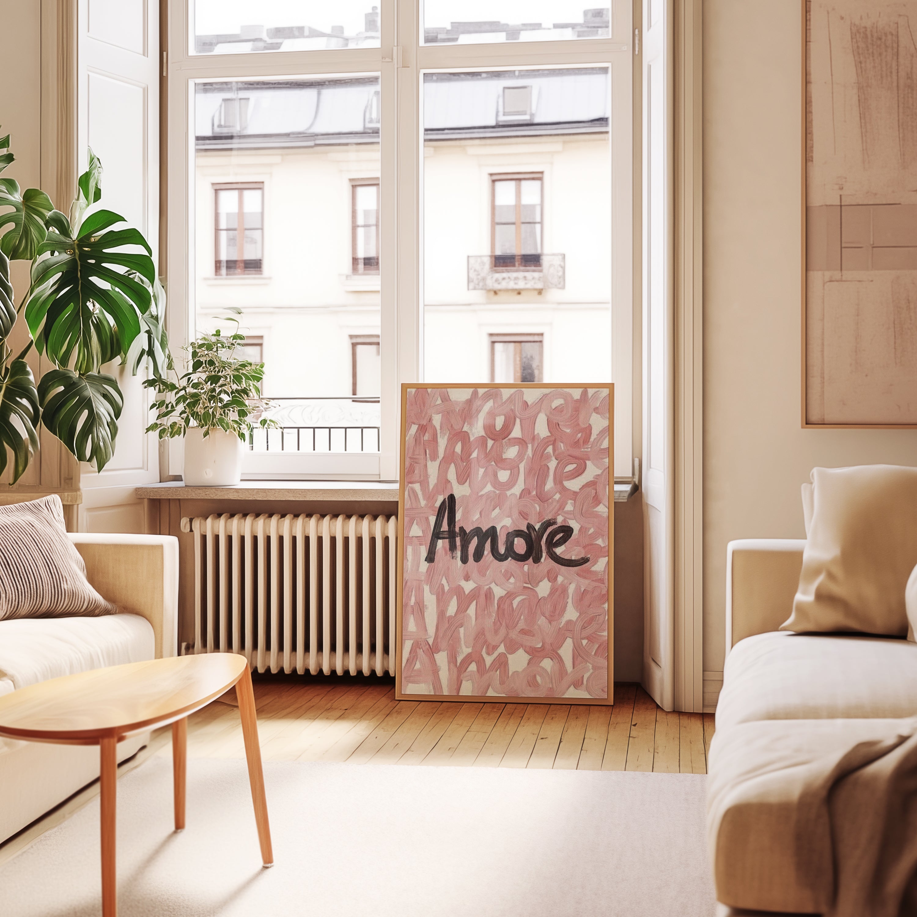 Amore poster visualiserad på vägg – se rätt storlek med mockup från Bozetto i hög tryckkvalitet