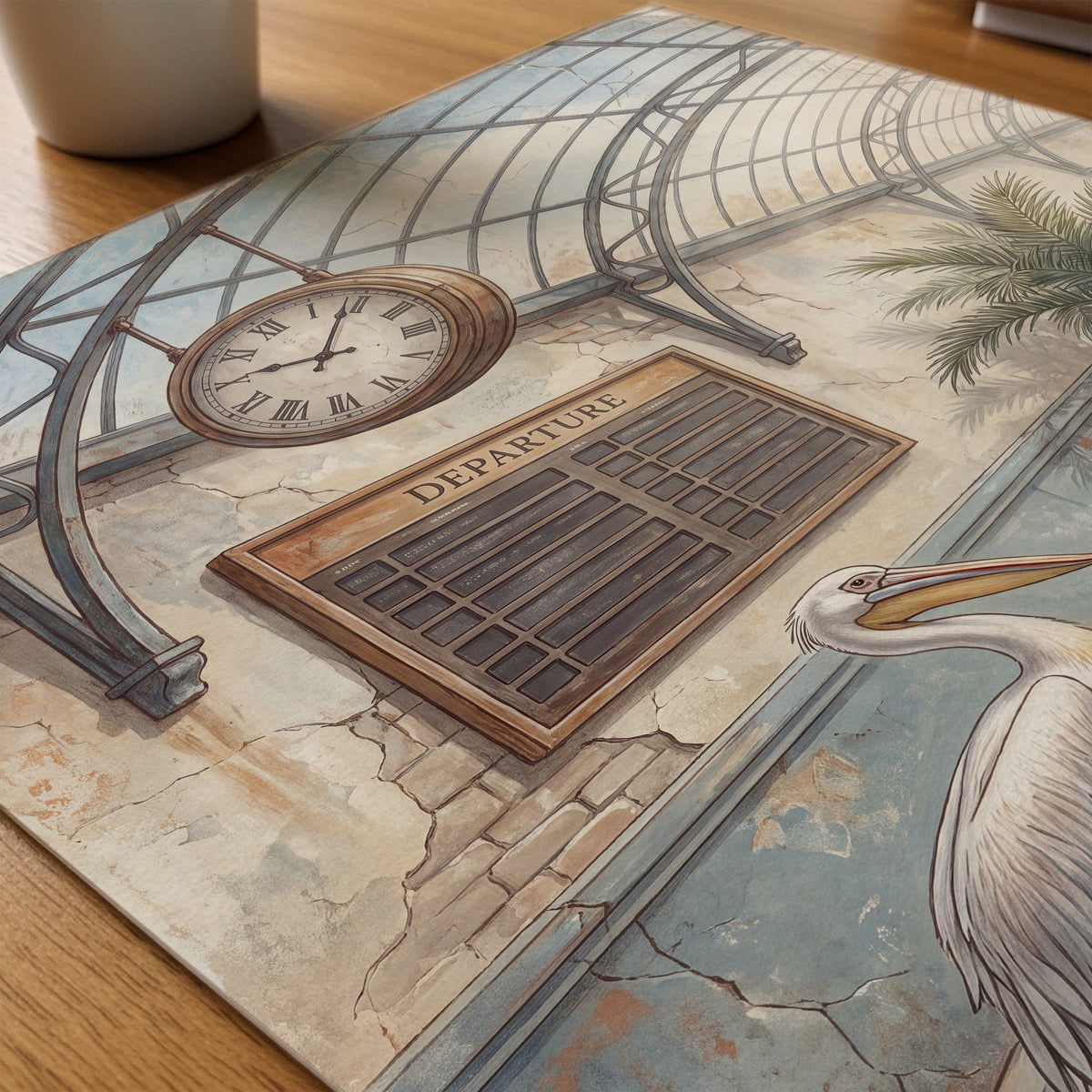 Pelican Departures Poster – närbild på papper