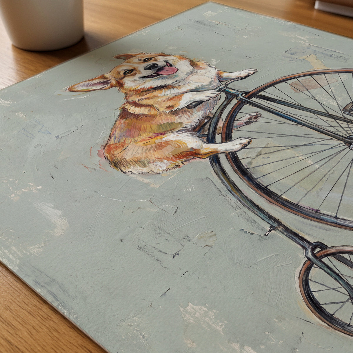 Penny-Farthing Corgi Poster – närbild på papper