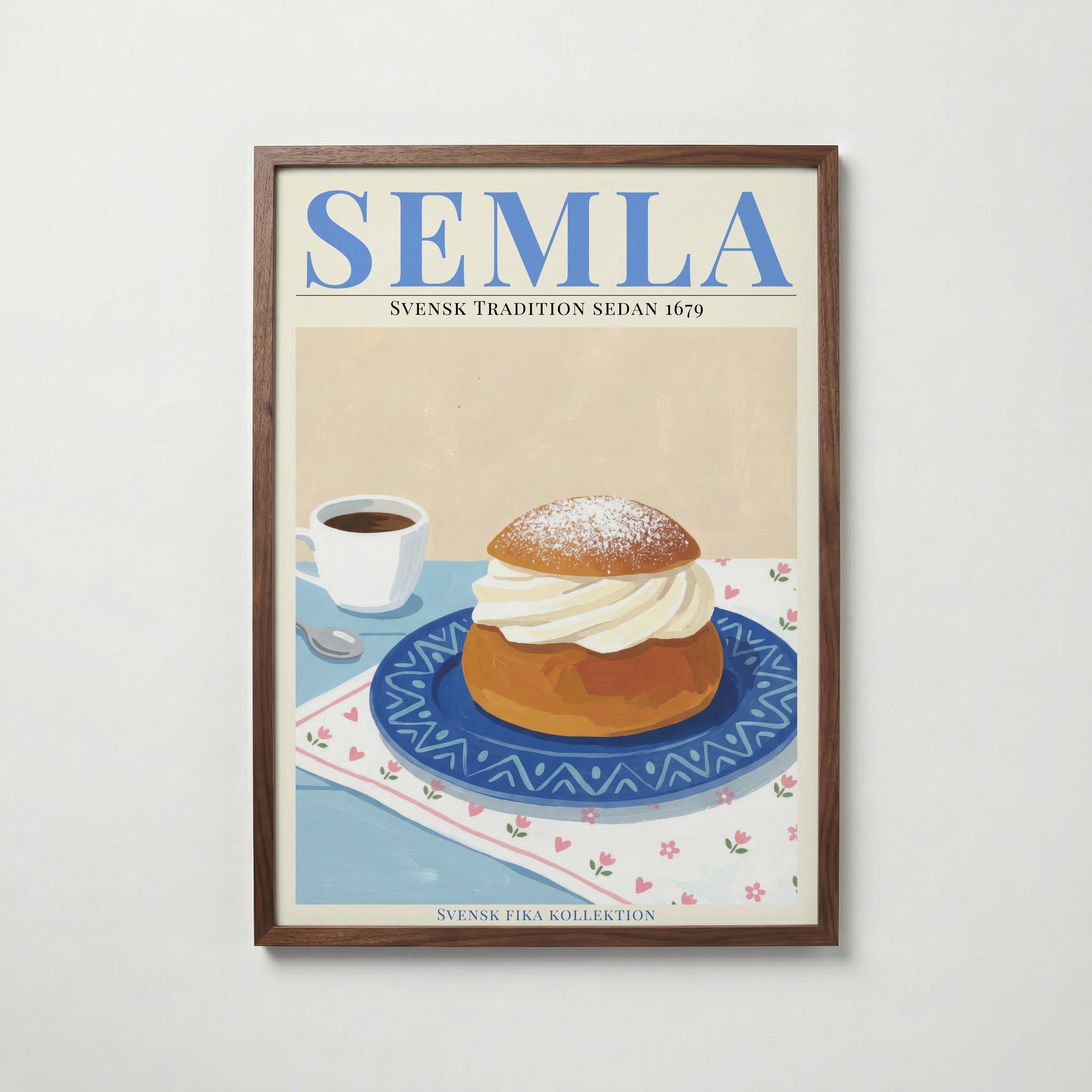 Semla konsttryck på vit bakgrund – elegant Bozetto affisch för hemmet i hög tryckkvalitet