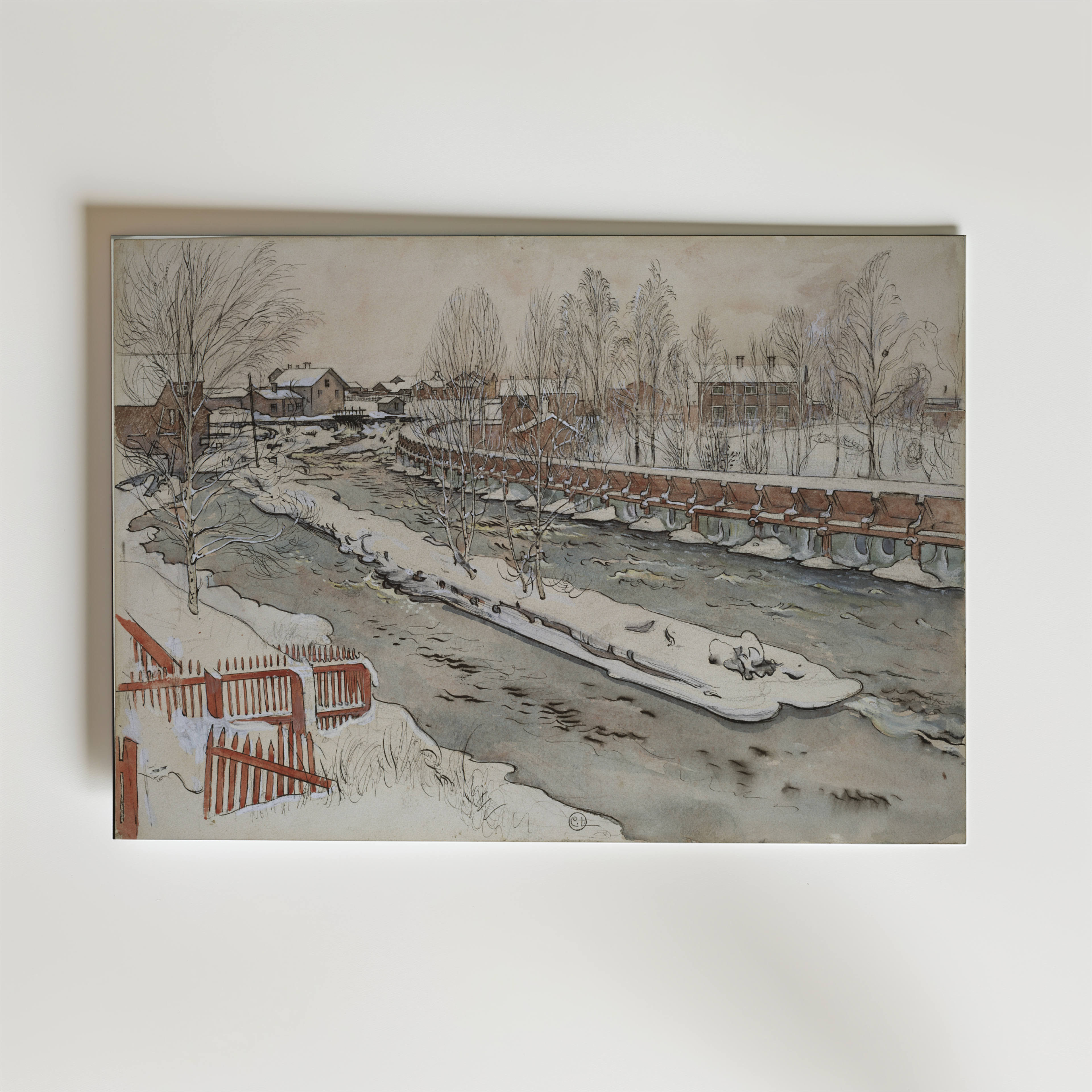 Carl Larsson The Timber Chute – stilfullt konsttryck från Bozetto, tryckt på matt finpapper