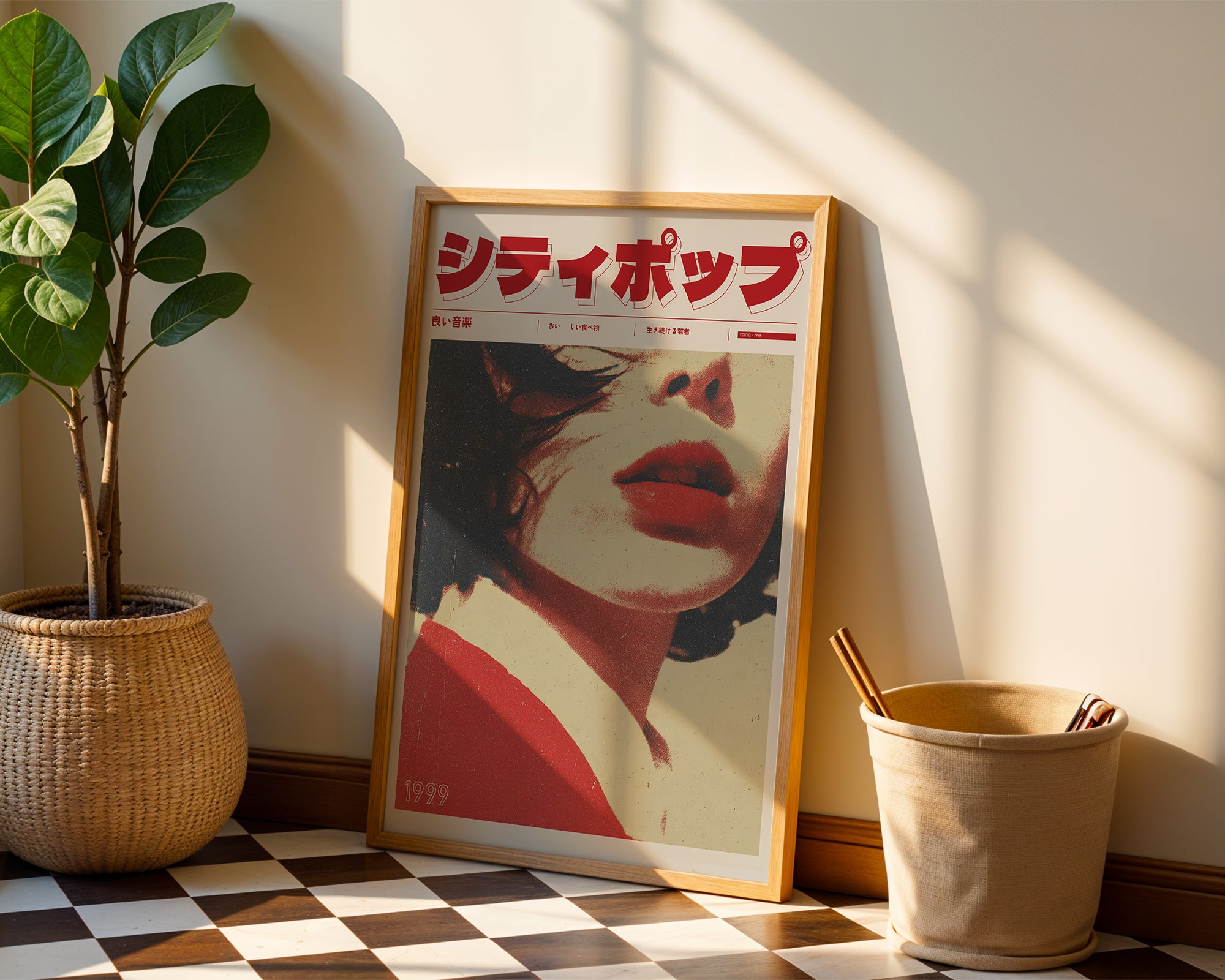 Tokyo Afterimage poster visualiserad på vägg – se rätt storlek med mockup från Bozetto