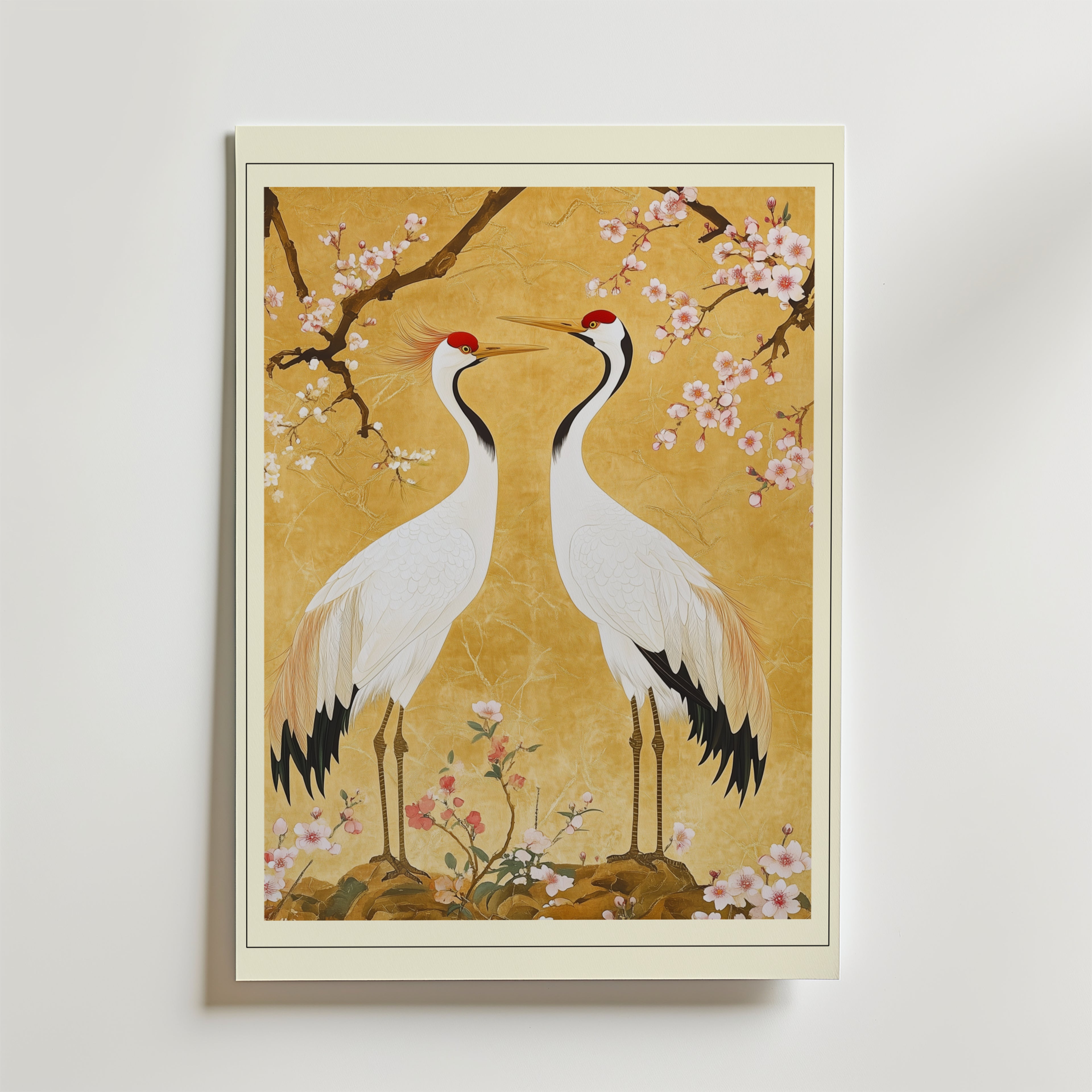 Oriental Crane Garden – stilfullt konsttryck från Bozetto, tryckt på matt finpapper