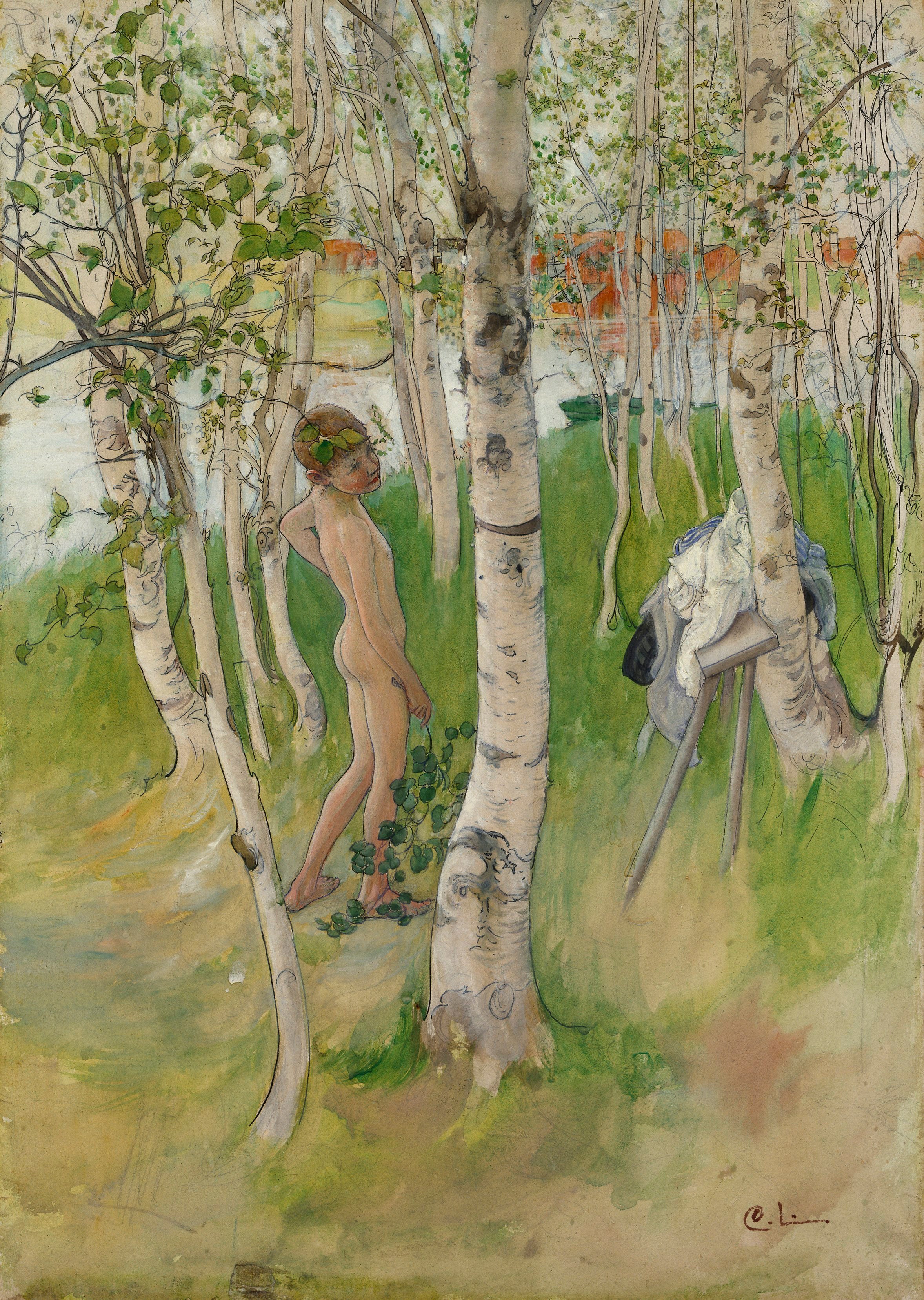 Carl Larsson Nude Boy among affisch på vit bakgrund – köp enkelt hos Bozetto i hög kvalitet