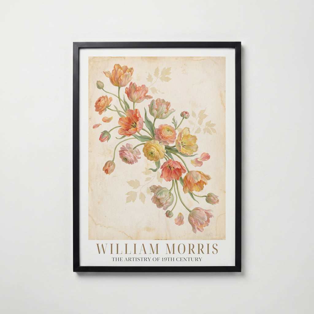 William Morris Tulips and Ranunculus Poster – svart ram
